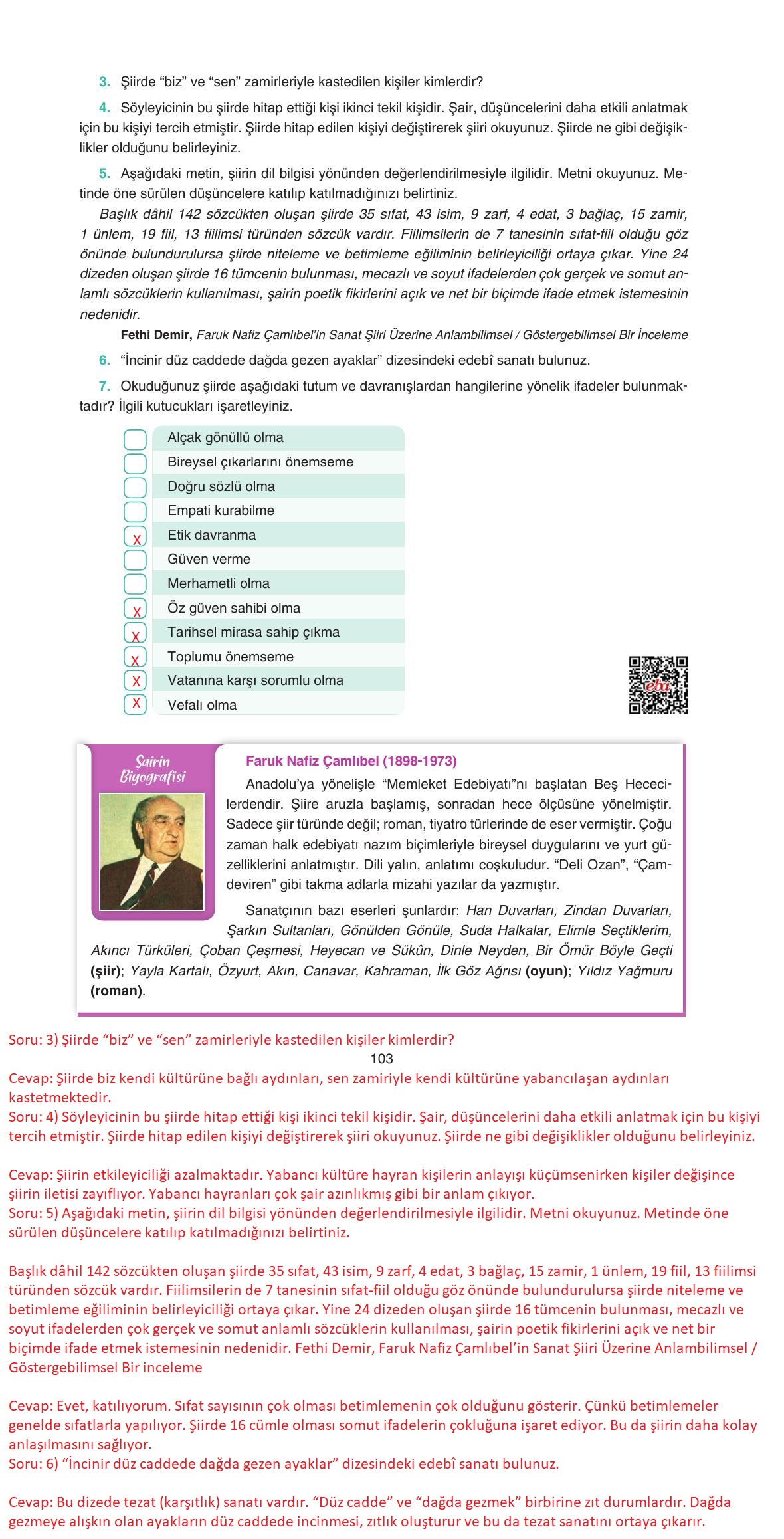 11. Sınıf Gizem Yayıncılık Edebiyat Ders Kitabı Sayfa 103 Cevapları