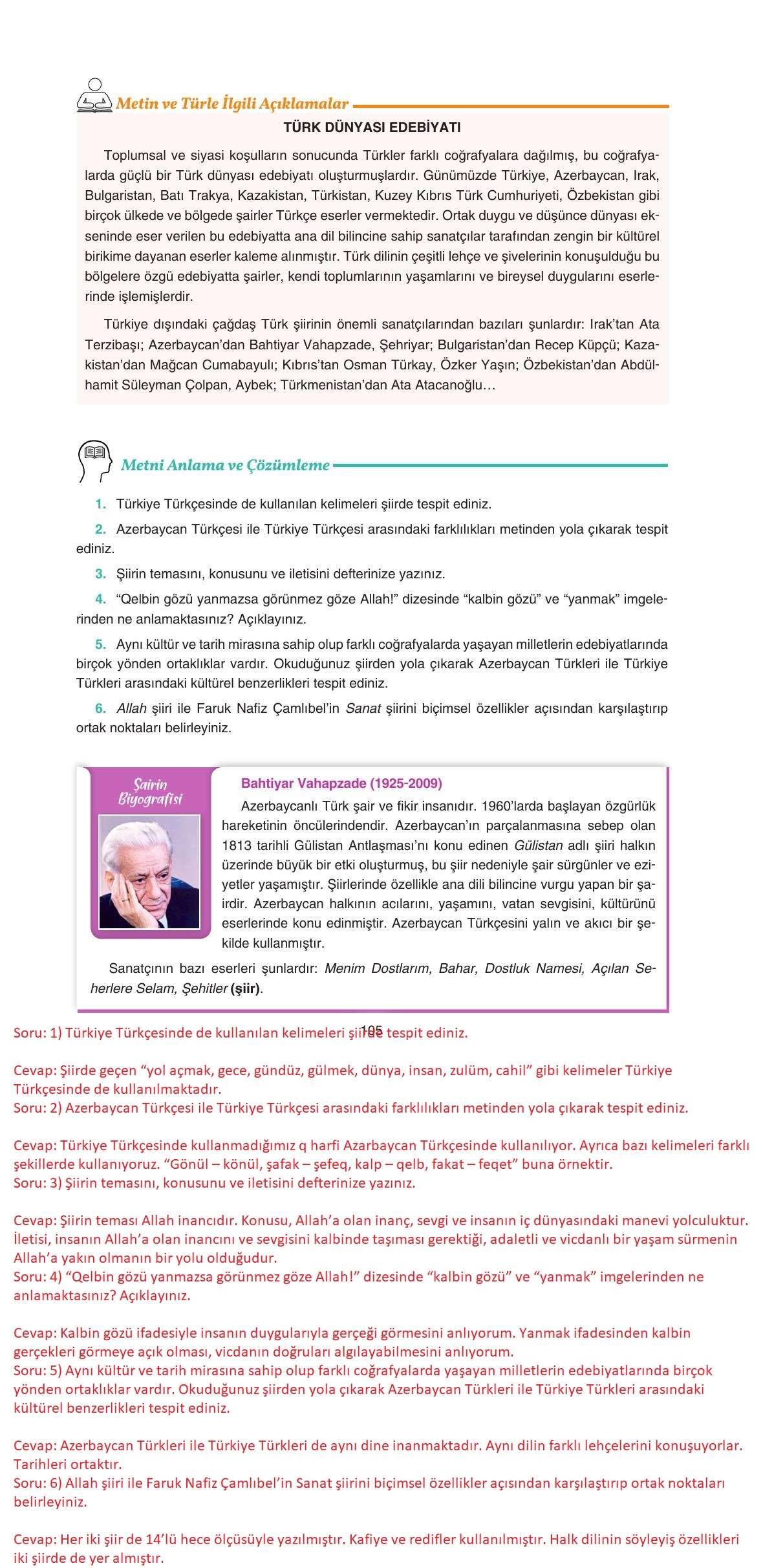 11. Sınıf Gizem Yayıncılık Edebiyat Ders Kitabı Sayfa 105 Cevapları