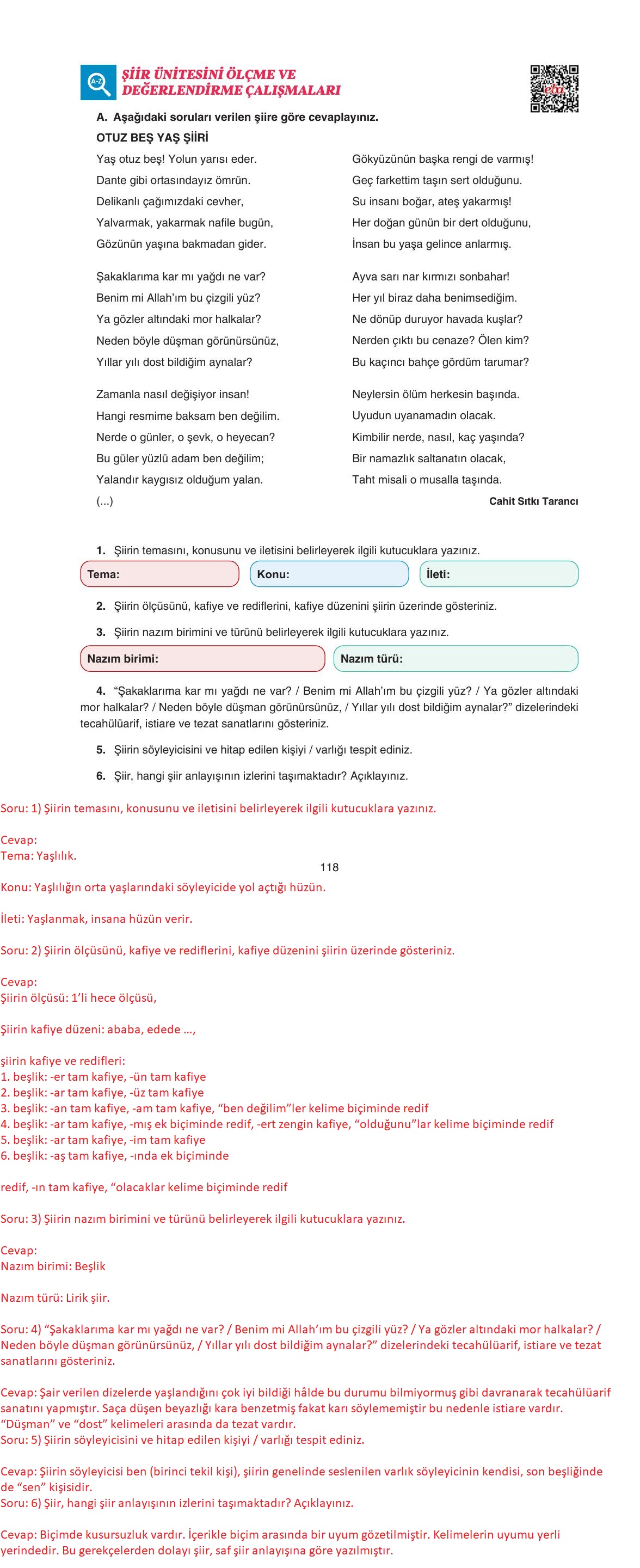 11. Sınıf Gizem Yayıncılık Edebiyat Ders Kitabı Sayfa 118 Cevapları
