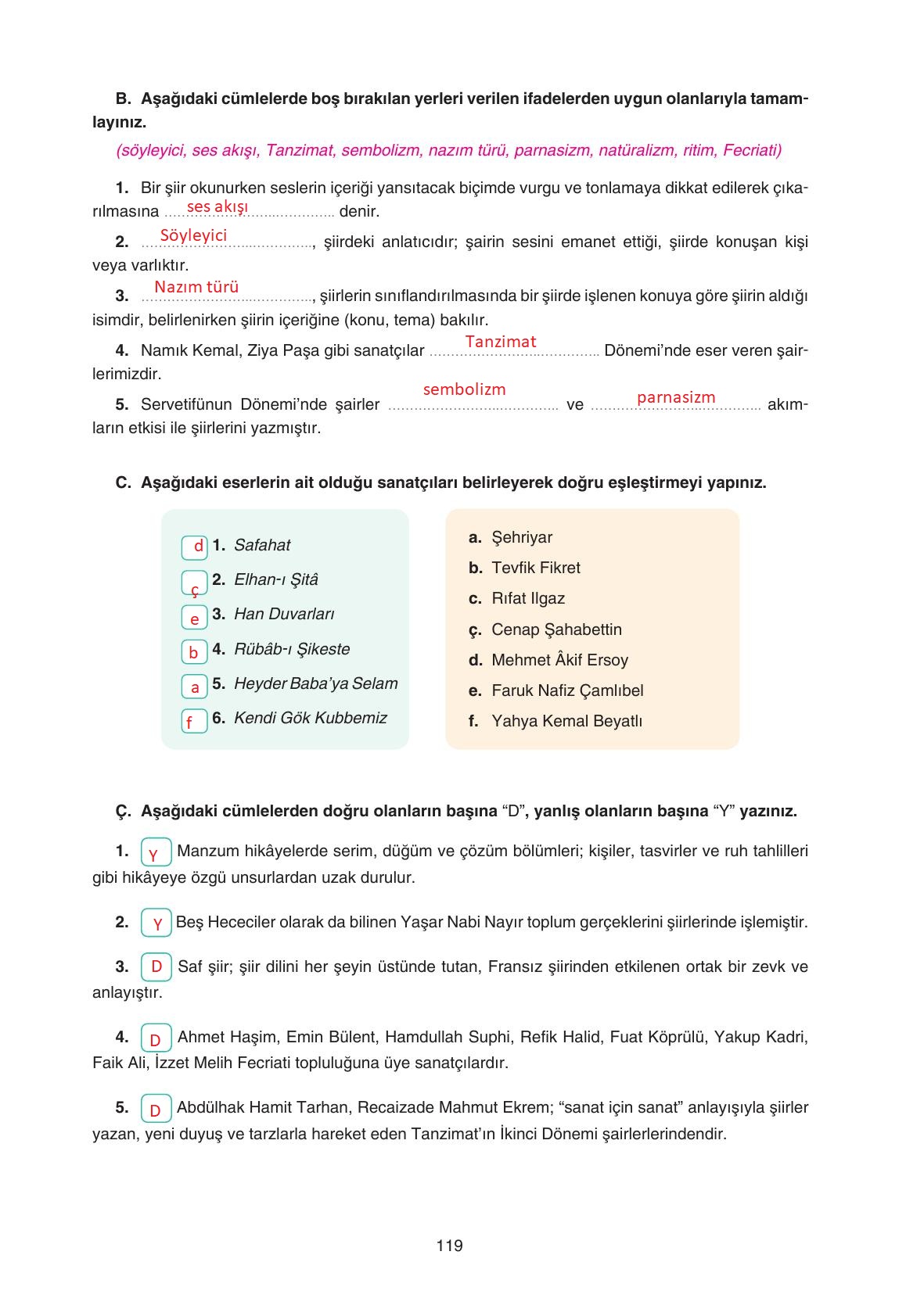 11. Sınıf Gizem Yayıncılık Edebiyat Ders Kitabı Sayfa 119 Cevapları