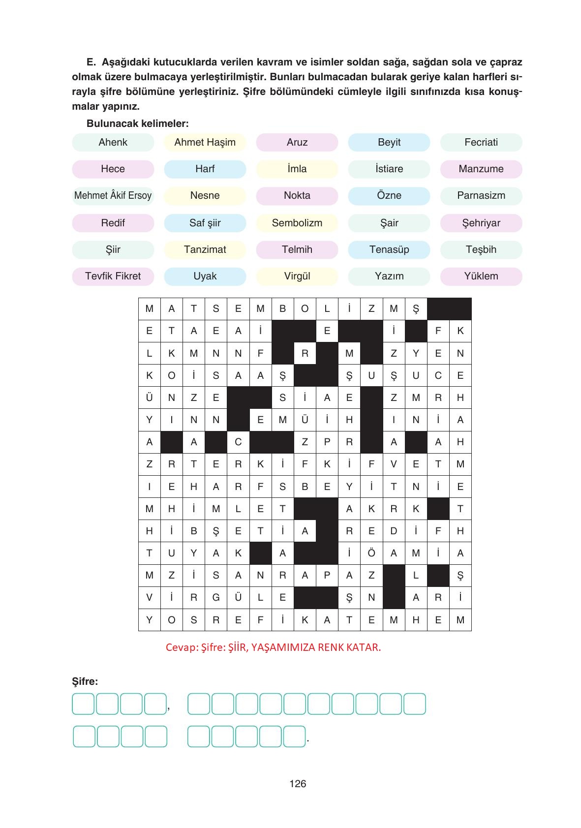11. Sınıf Gizem Yayıncılık Edebiyat Ders Kitabı Sayfa 126 Cevapları
