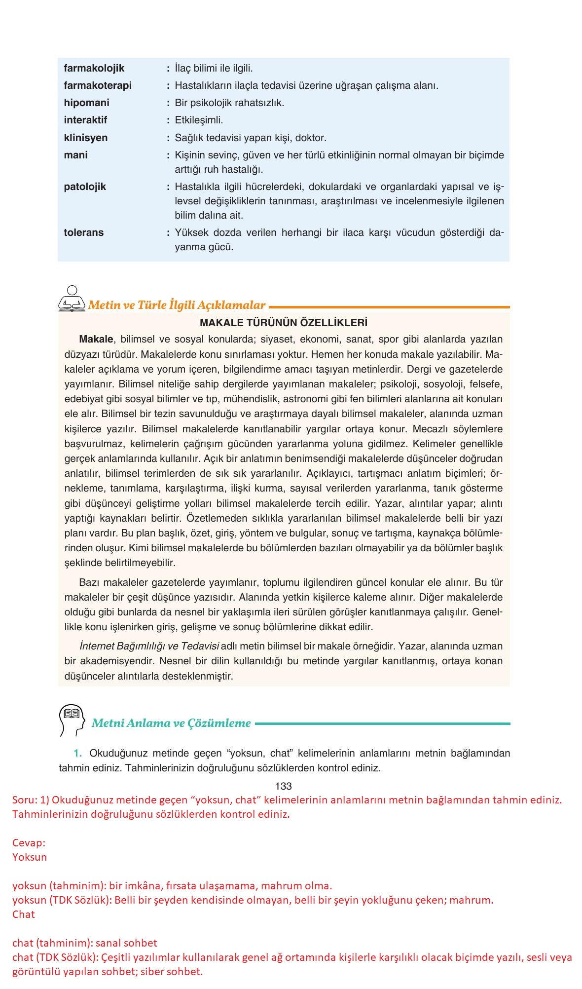 11. Sınıf Gizem Yayıncılık Edebiyat Ders Kitabı Sayfa 133 Cevapları