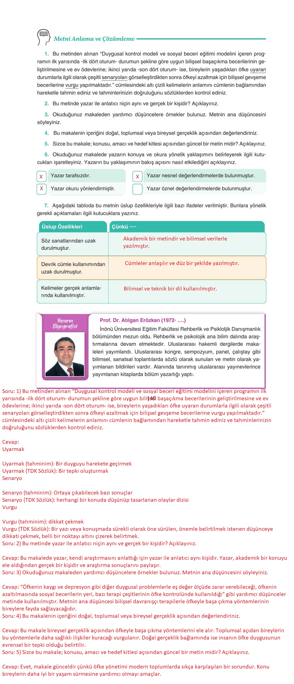 11. Sınıf Gizem Yayıncılık Edebiyat Ders Kitabı Sayfa 140 Cevapları