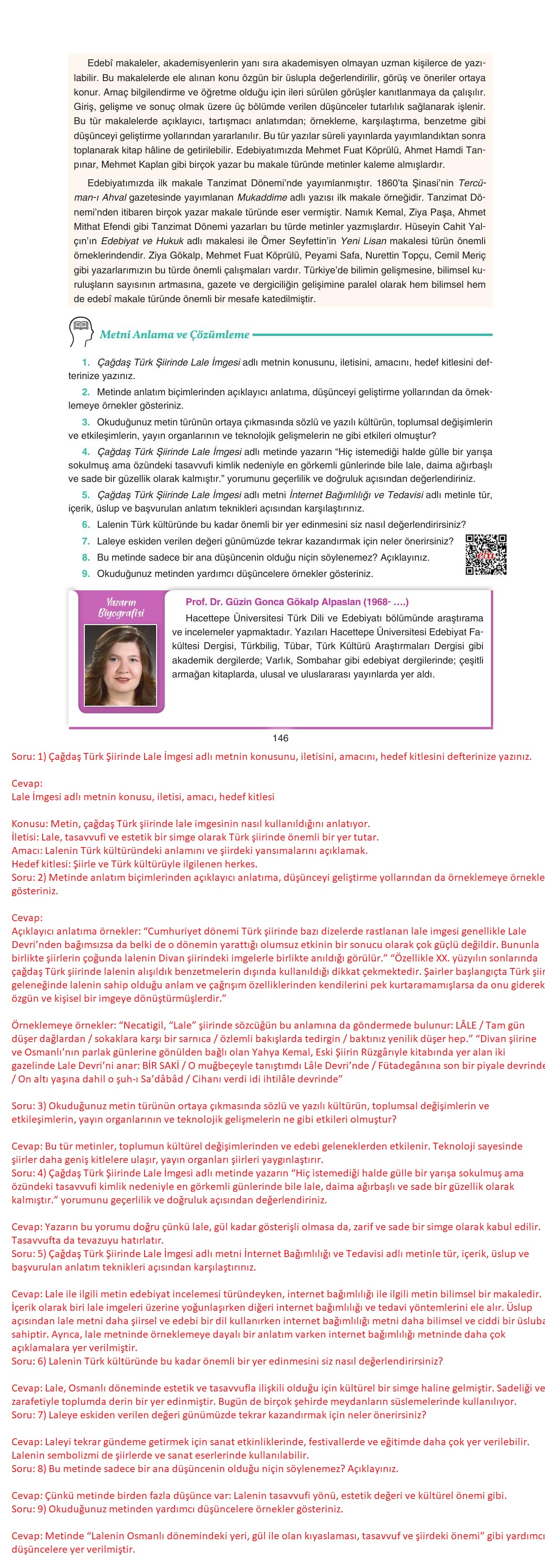 11. Sınıf Gizem Yayıncılık Edebiyat Ders Kitabı Sayfa 146 Cevapları