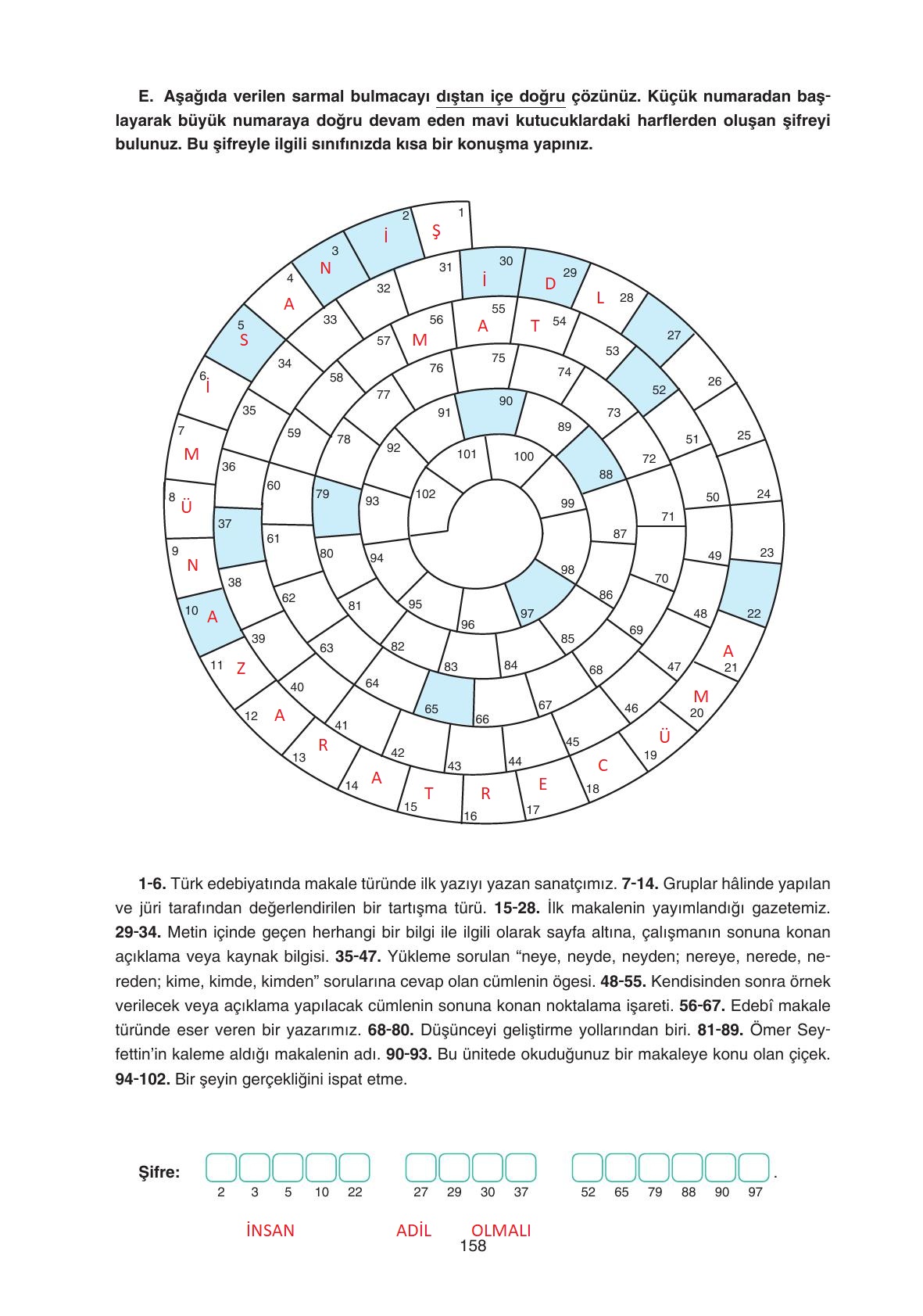 11. Sınıf Gizem Yayıncılık Edebiyat Ders Kitabı Sayfa 158 Cevapları
