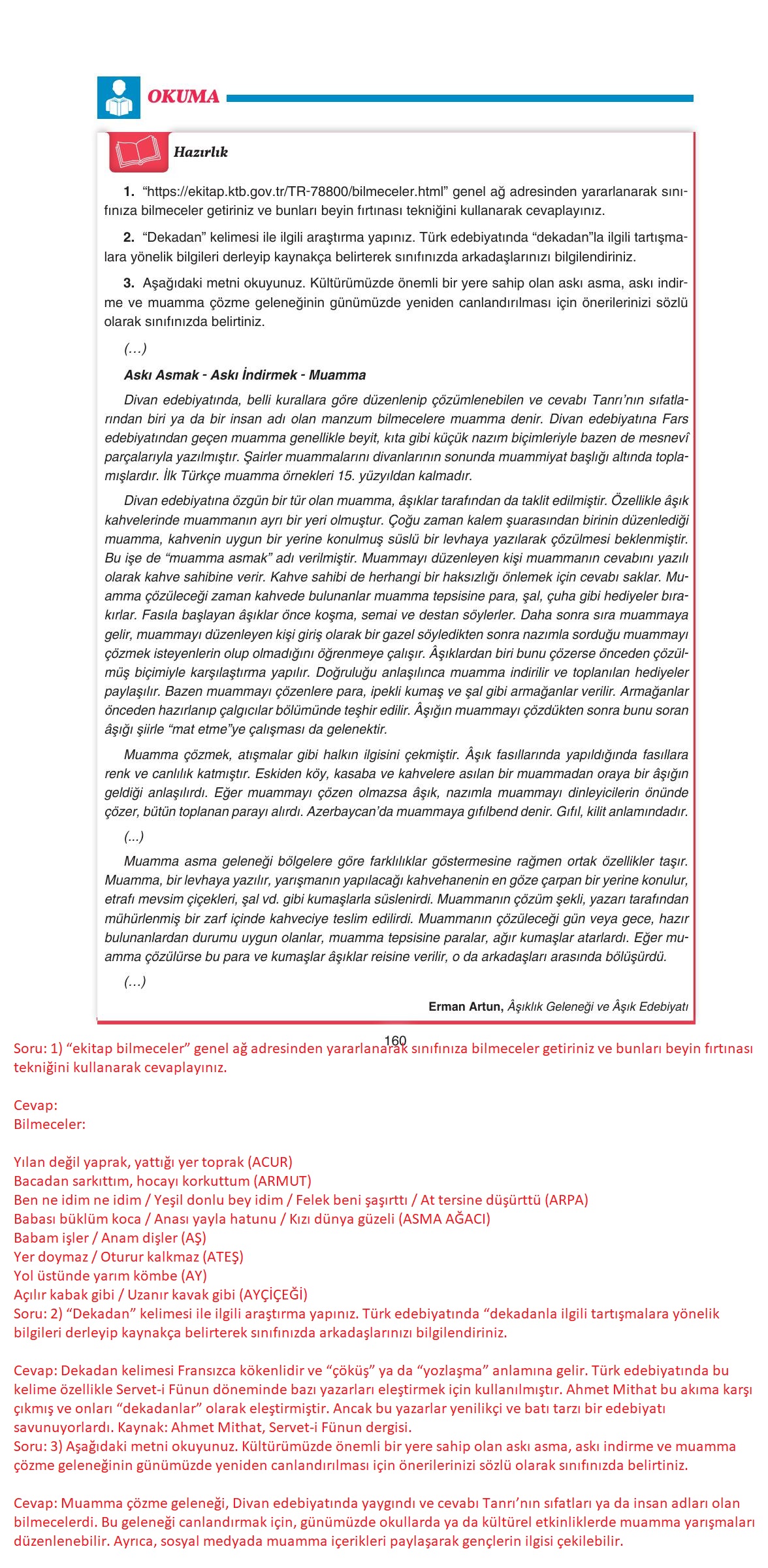 11. Sınıf Gizem Yayıncılık Edebiyat Ders Kitabı Sayfa 160 Cevapları