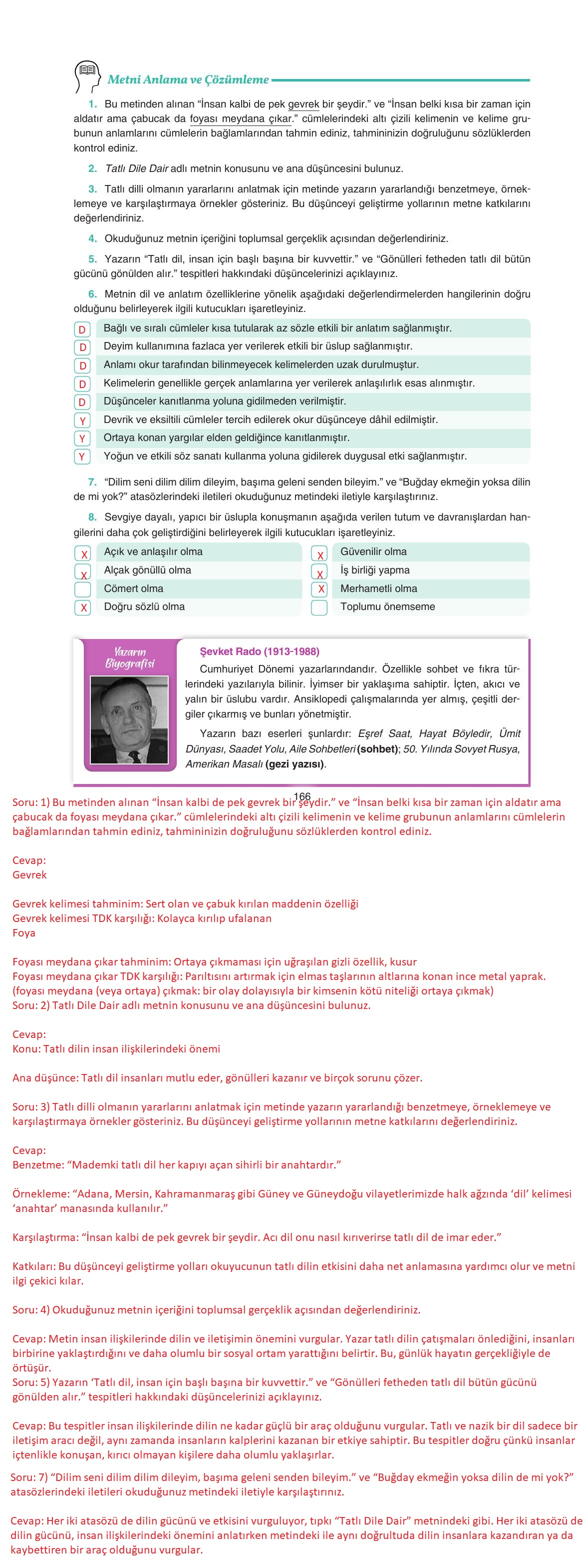 11. Sınıf Gizem Yayıncılık Edebiyat Ders Kitabı Sayfa 166 Cevapları