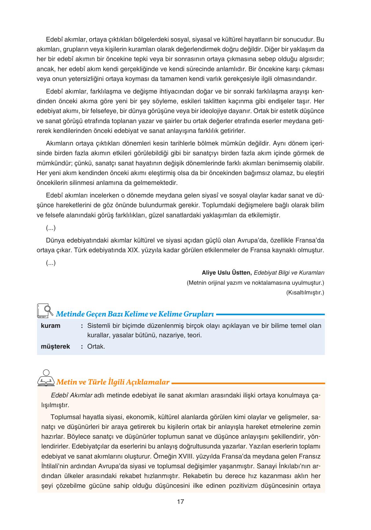 11. Sınıf Gizem Yayıncılık Edebiyat Ders Kitabı Sayfa 17 Cevapları