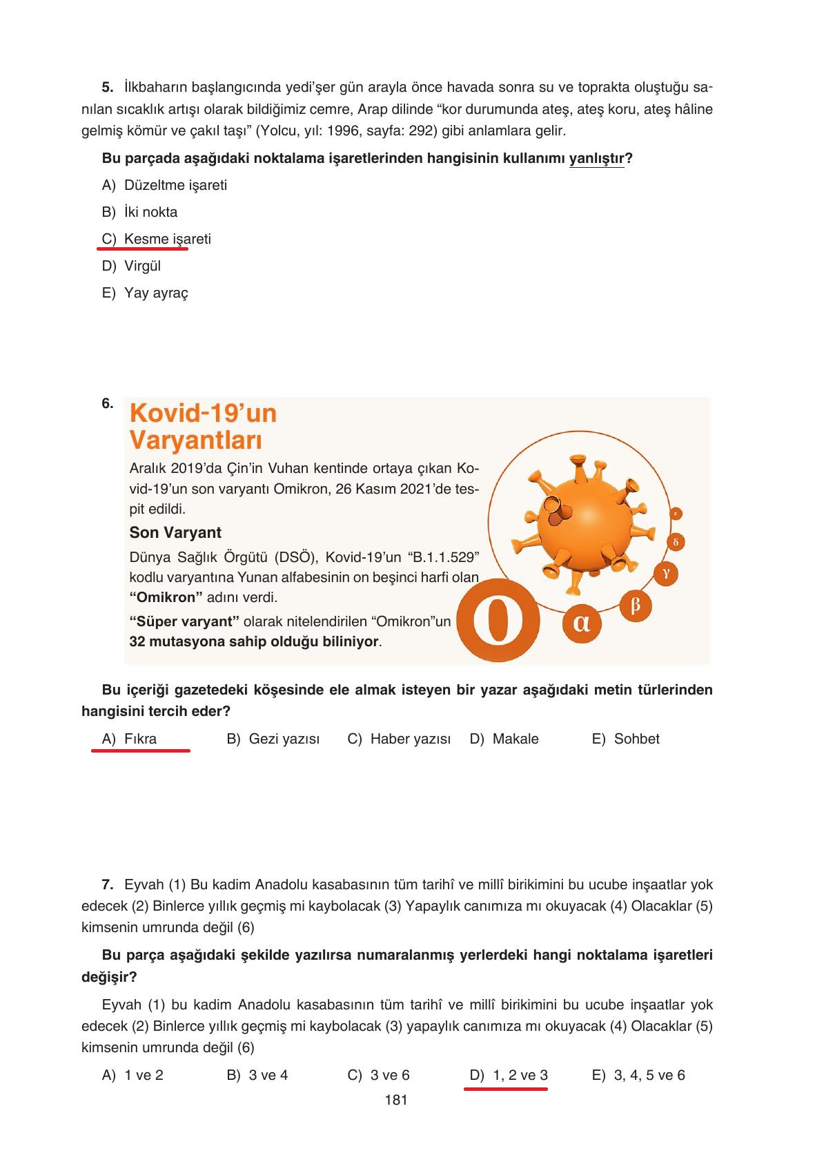 11. Sınıf Gizem Yayıncılık Edebiyat Ders Kitabı Sayfa 181 Cevapları