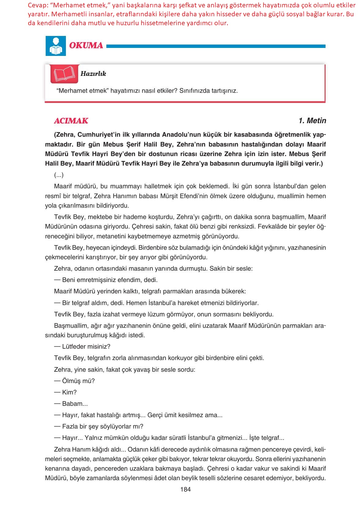 11. Sınıf Gizem Yayıncılık Edebiyat Ders Kitabı Sayfa 184 Cevapları