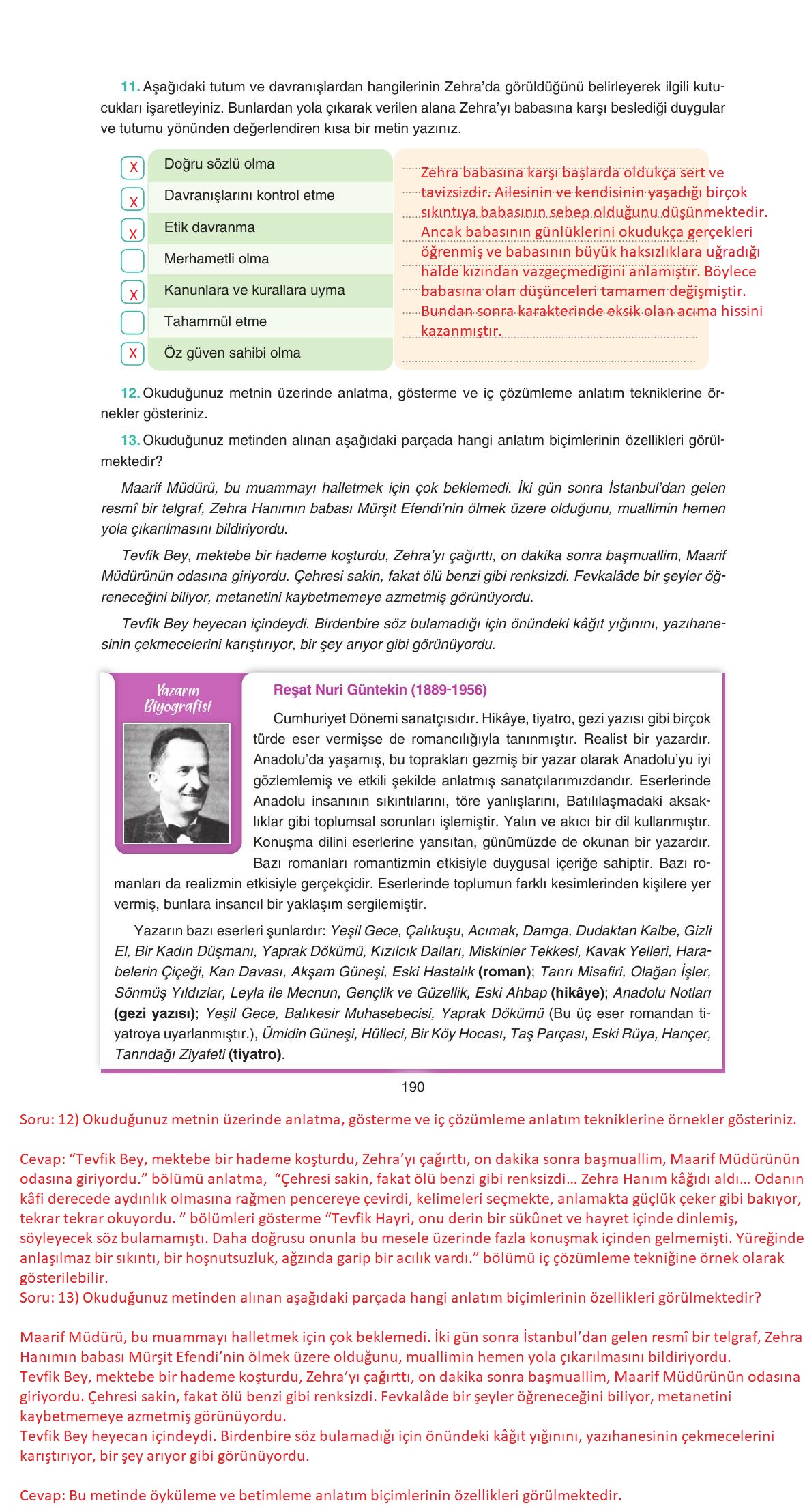 11. Sınıf Gizem Yayıncılık Edebiyat Ders Kitabı Sayfa 190 Cevapları