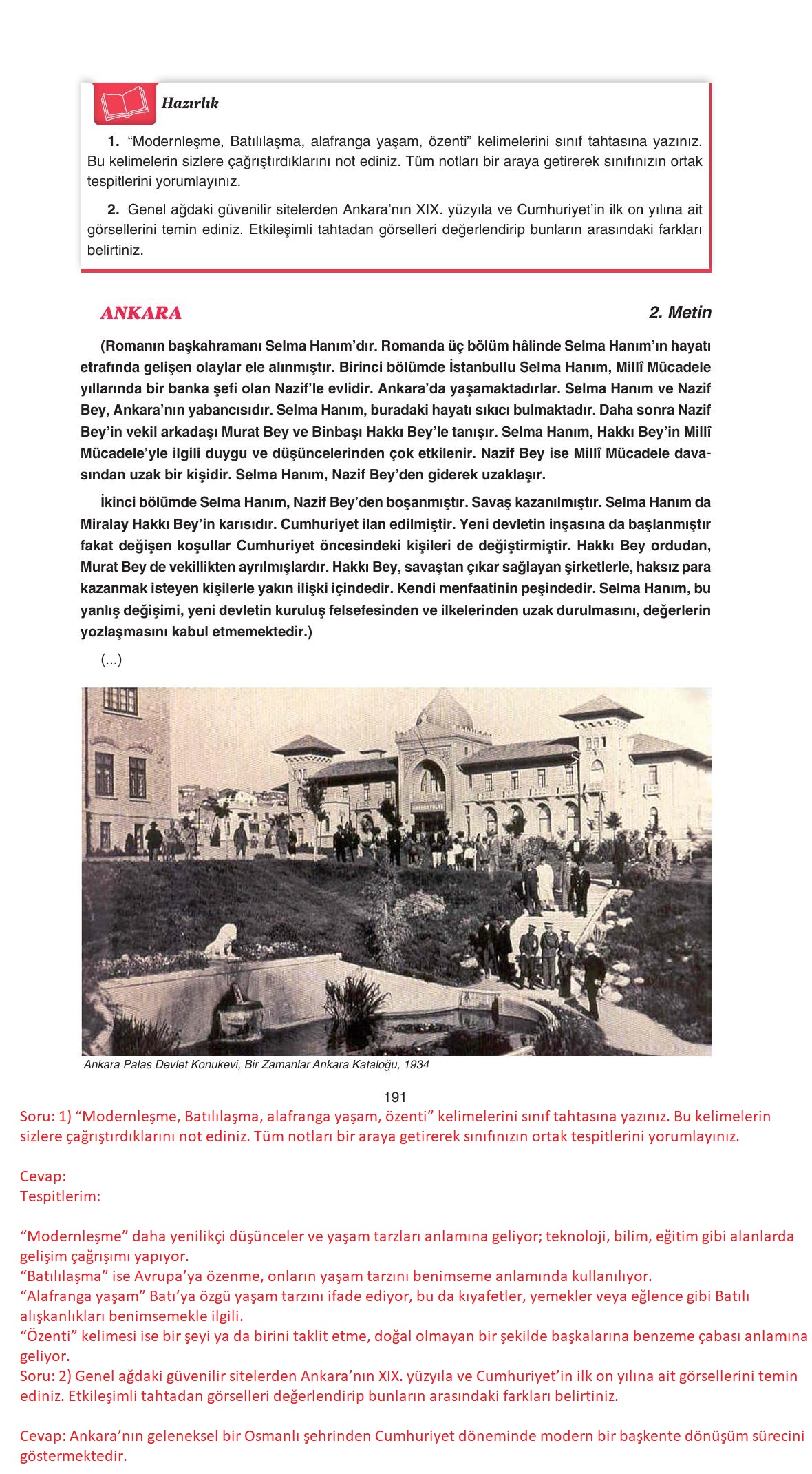 11. Sınıf Gizem Yayıncılık Edebiyat Ders Kitabı Sayfa 191 Cevapları