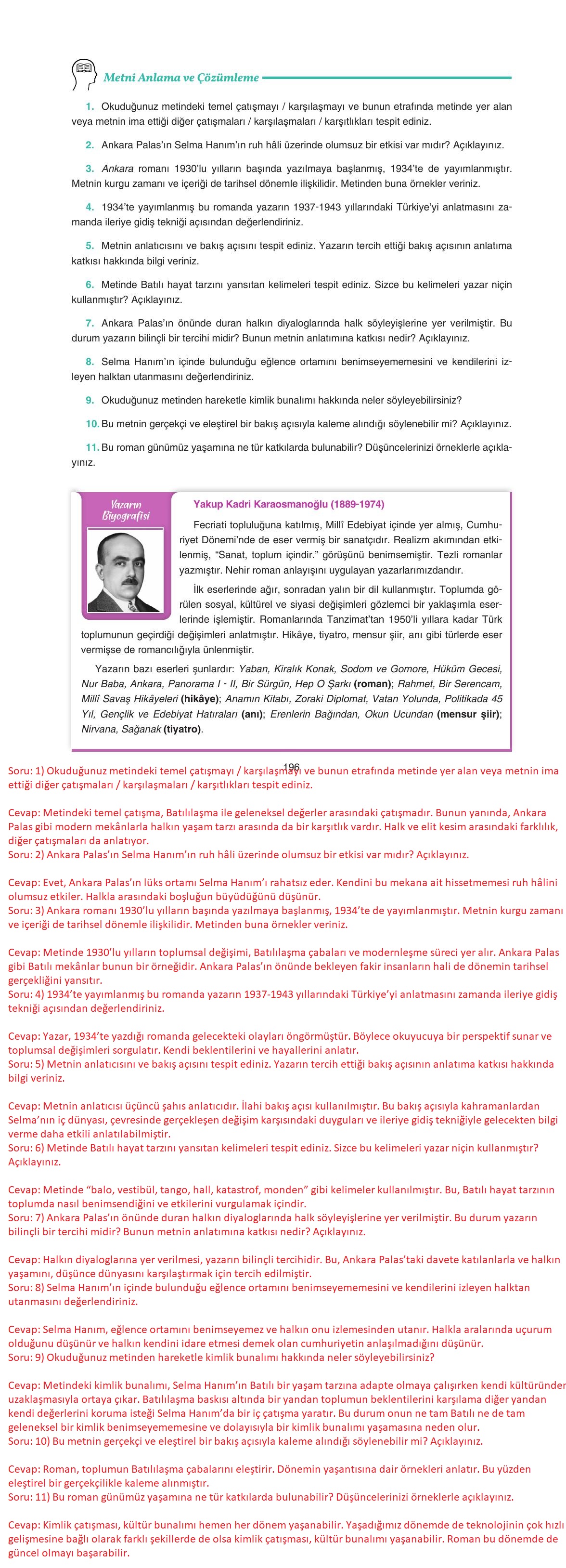 11. Sınıf Gizem Yayıncılık Edebiyat Ders Kitabı Sayfa 196 Cevapları