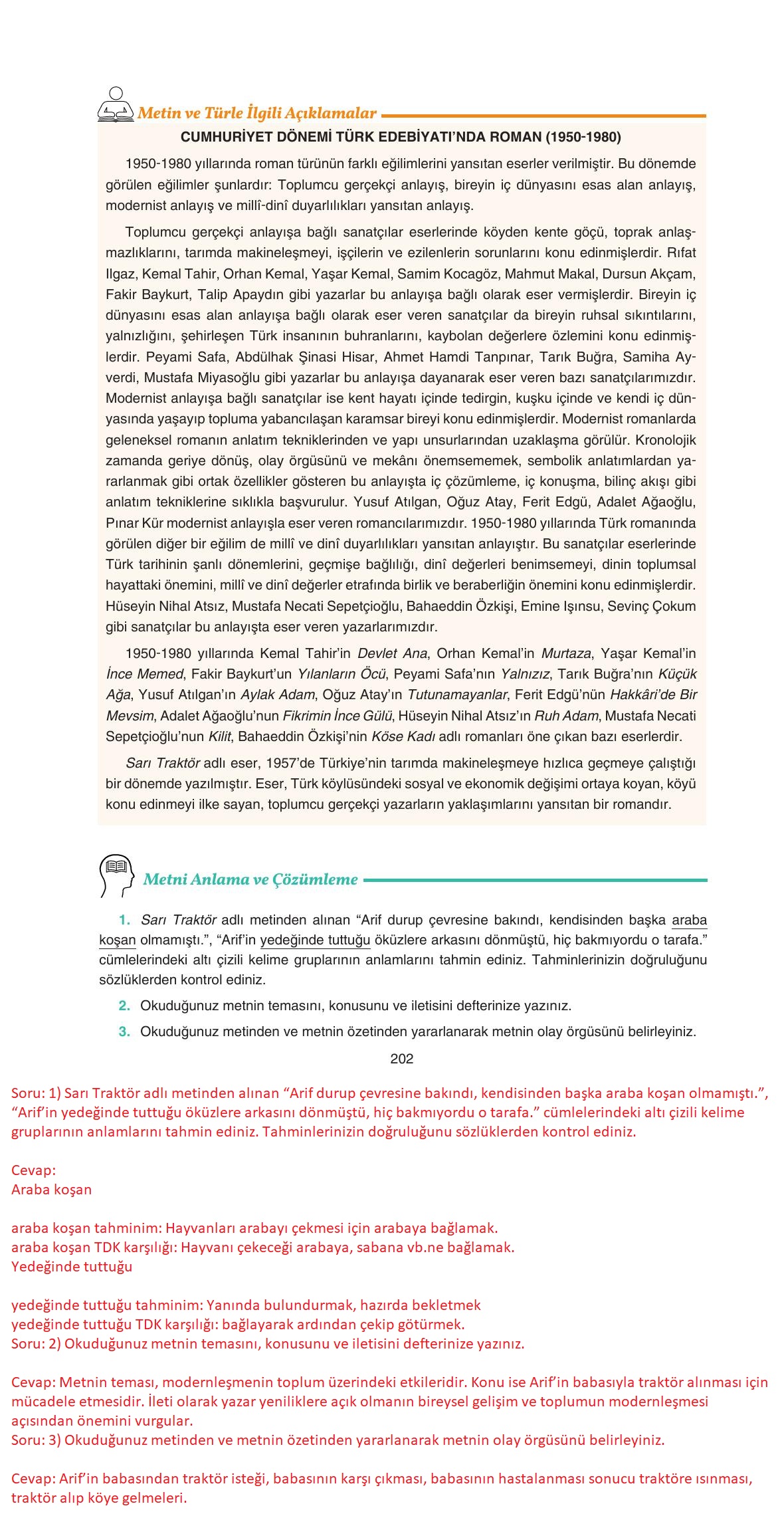 11. Sınıf Gizem Yayıncılık Edebiyat Ders Kitabı Sayfa 202 Cevapları