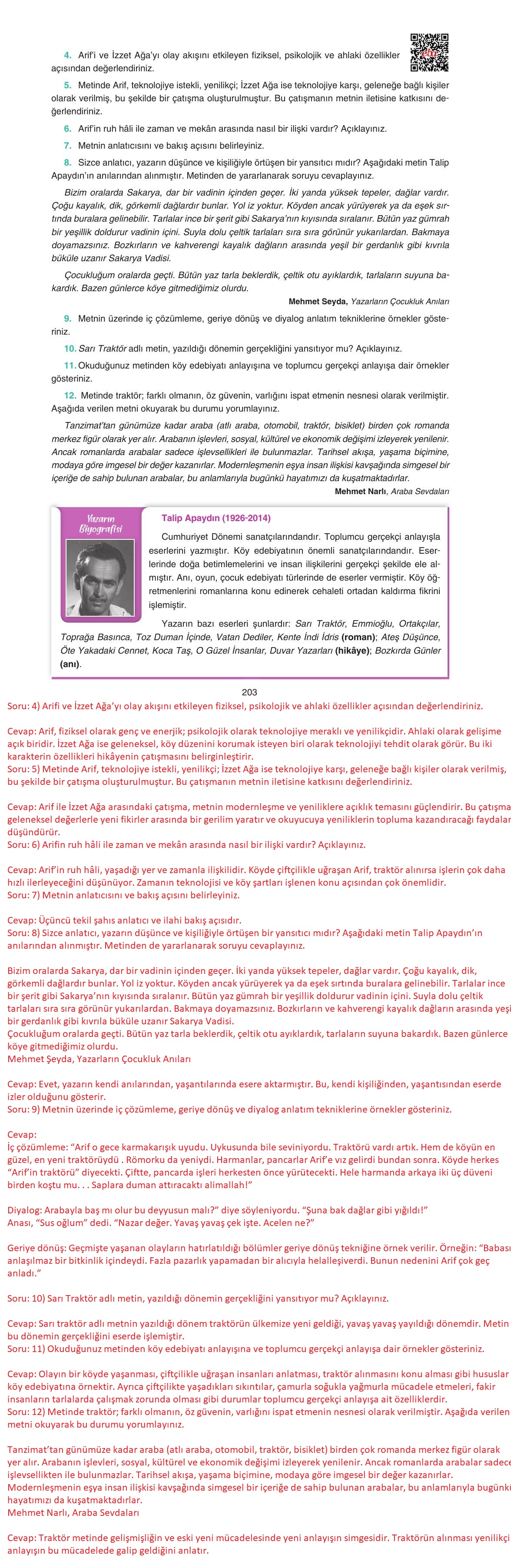 11. Sınıf Gizem Yayıncılık Edebiyat Ders Kitabı Sayfa 203 Cevapları