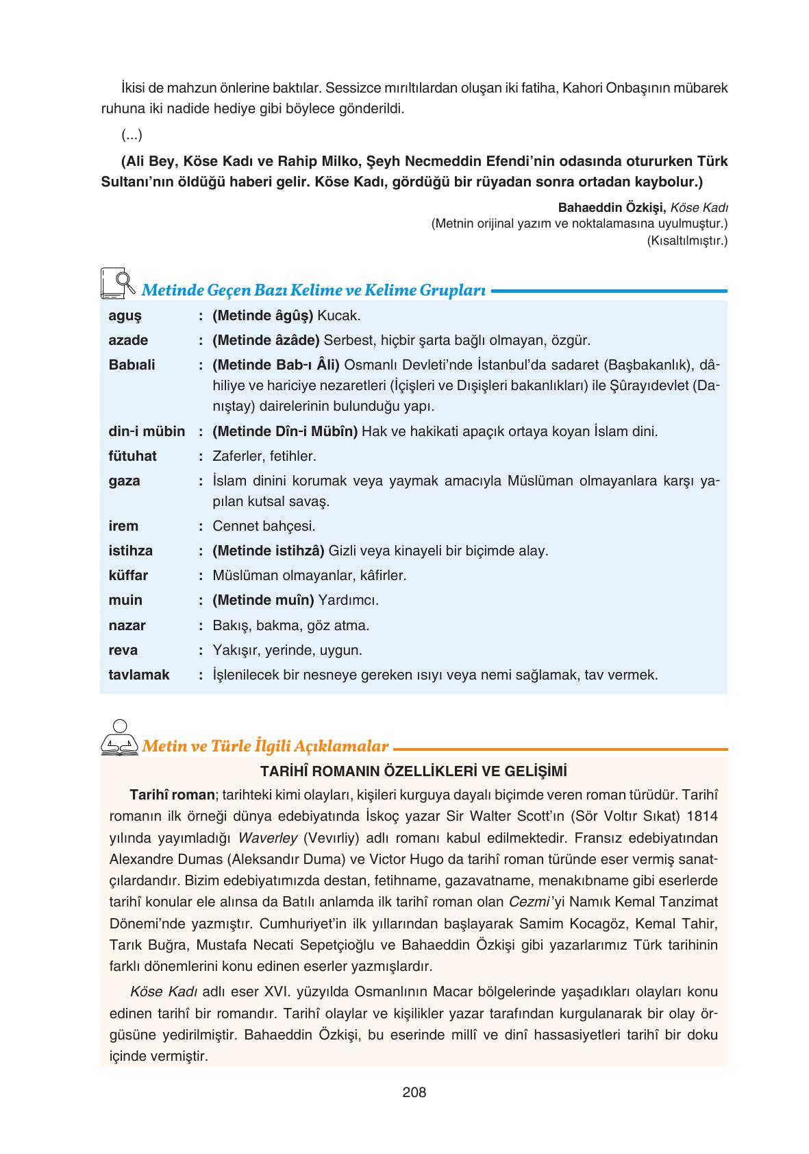 11. Sınıf Gizem Yayıncılık Edebiyat Ders Kitabı Sayfa 208 Cevapları