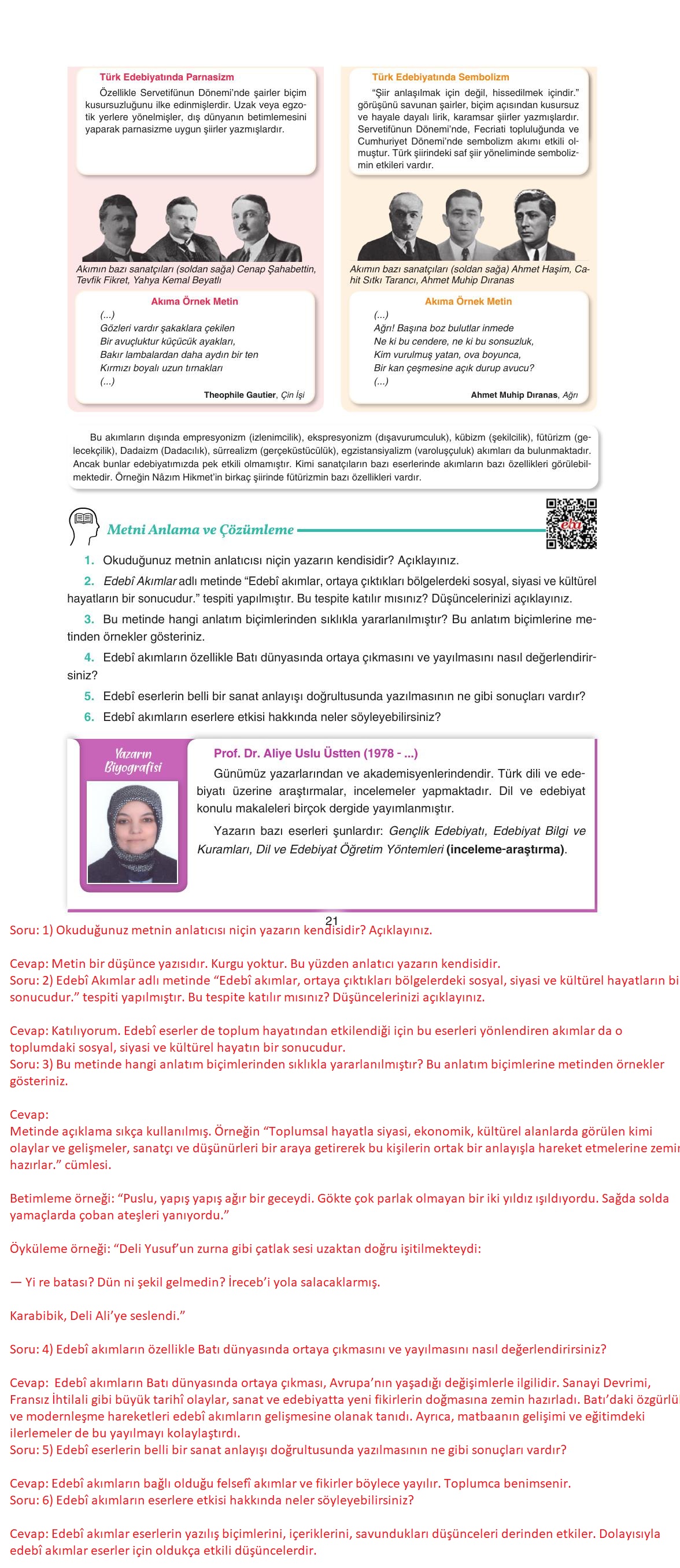 11. Sınıf Gizem Yayıncılık Edebiyat Ders Kitabı Sayfa 21 Cevapları