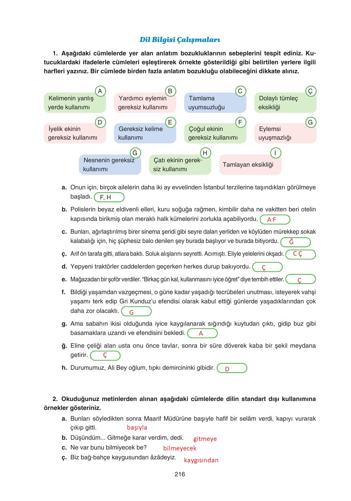 11. Sınıf Gizem Yayıncılık Edebiyat Ders Kitabı Sayfa 216 Cevapları