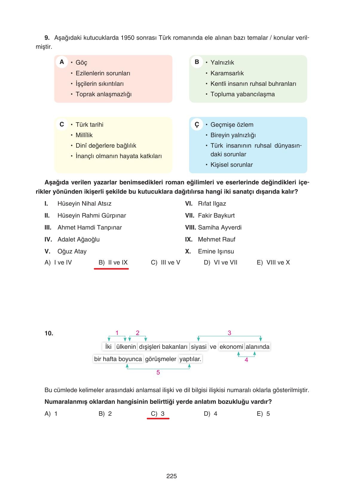 11. Sınıf Gizem Yayıncılık Edebiyat Ders Kitabı Sayfa 225 Cevapları