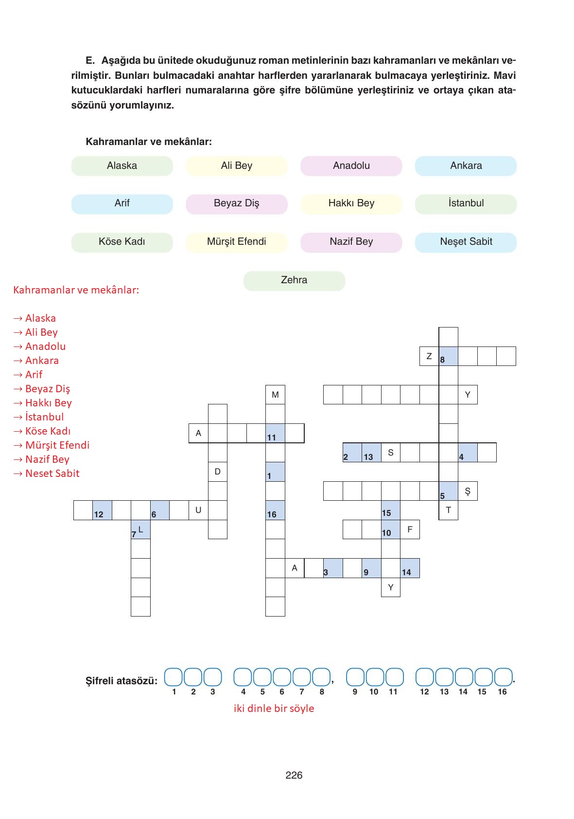 11. Sınıf Gizem Yayıncılık Edebiyat Ders Kitabı Sayfa 226 Cevapları