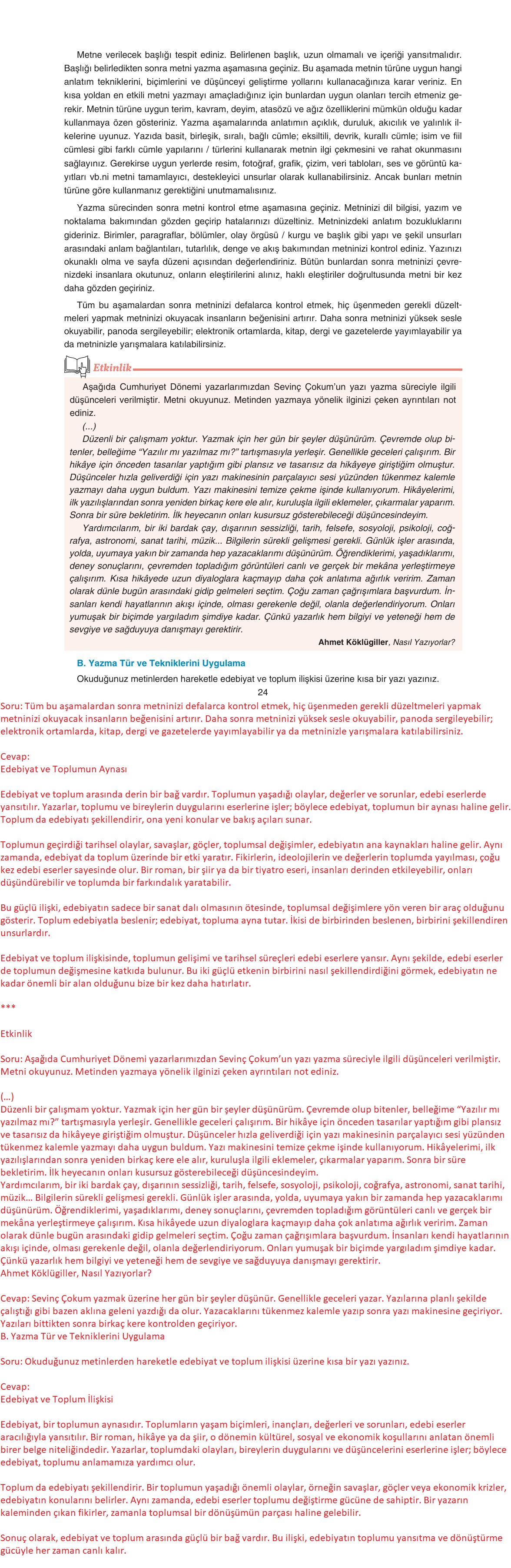 11. Sınıf Gizem Yayıncılık Edebiyat Ders Kitabı Sayfa 24 Cevapları