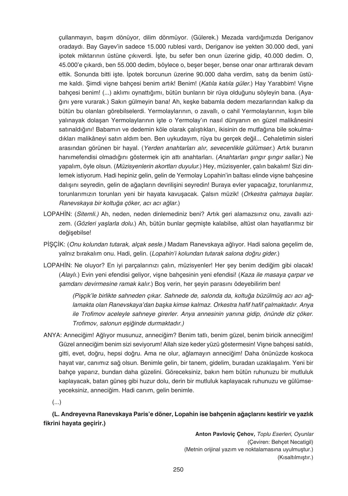 11. Sınıf Gizem Yayıncılık Edebiyat Ders Kitabı Sayfa 250 Cevapları