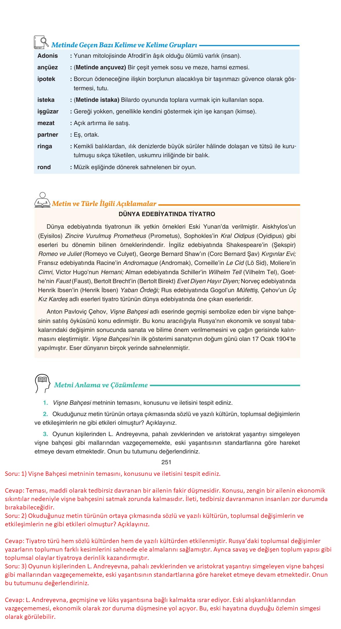 11. Sınıf Gizem Yayıncılık Edebiyat Ders Kitabı Sayfa 251 Cevapları