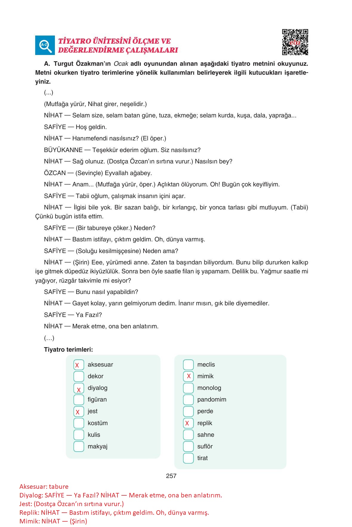 11. Sınıf Gizem Yayıncılık Edebiyat Ders Kitabı Sayfa 257 Cevapları