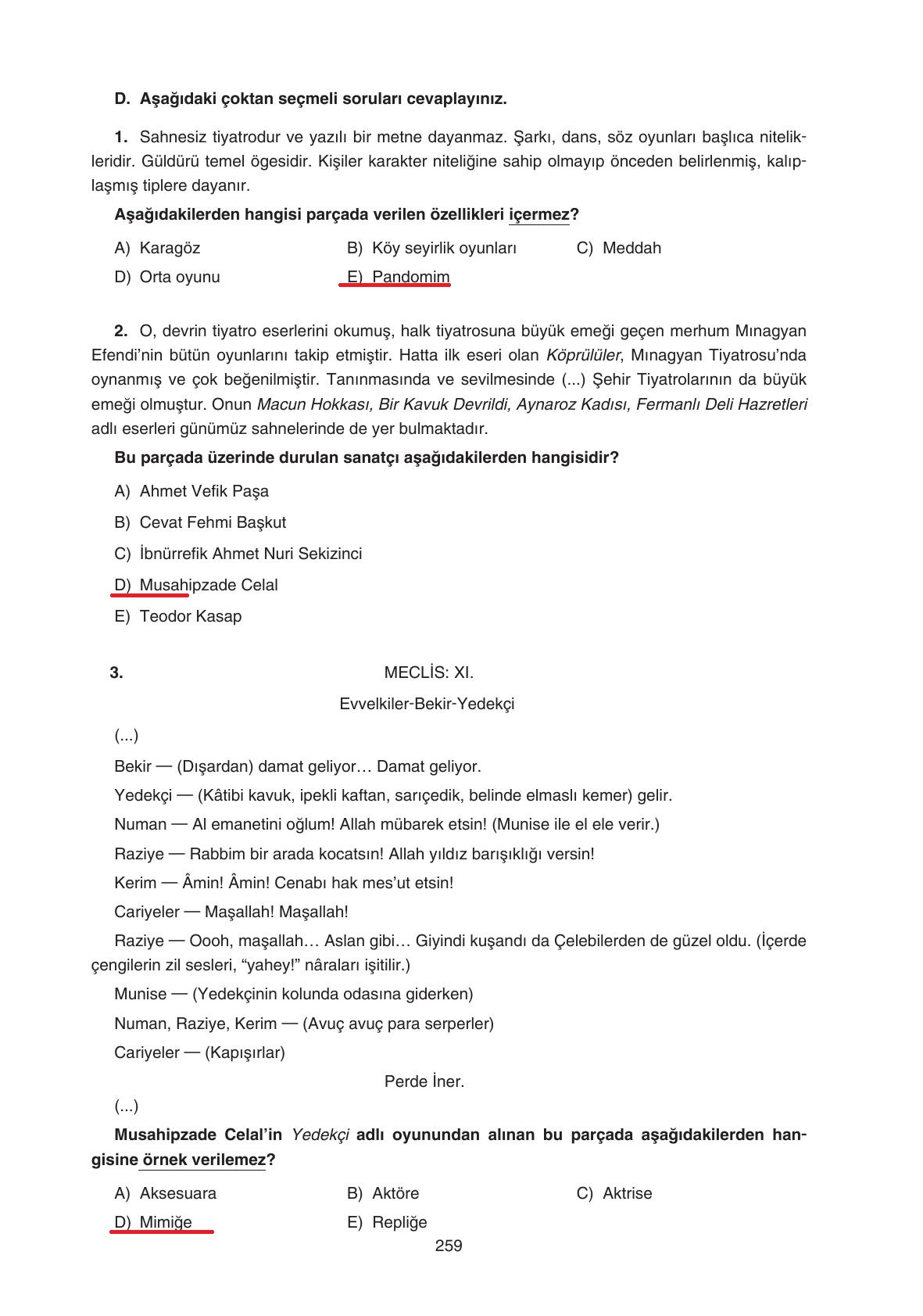 11. Sınıf Gizem Yayıncılık Edebiyat Ders Kitabı Sayfa 259 Cevapları