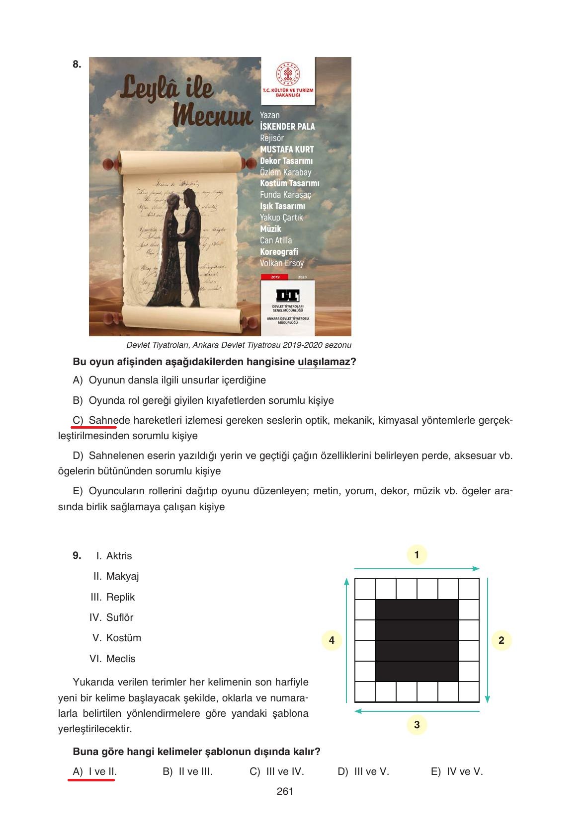 11. Sınıf Gizem Yayıncılık Edebiyat Ders Kitabı Sayfa 261 Cevapları