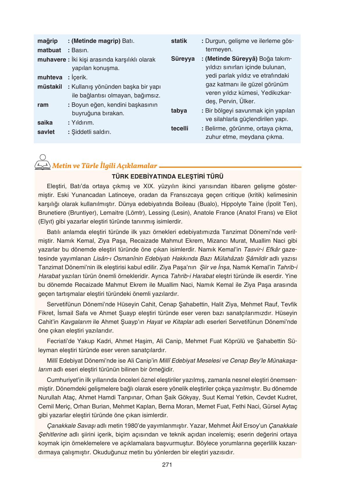 11. Sınıf Gizem Yayıncılık Edebiyat Ders Kitabı Sayfa 271 Cevapları