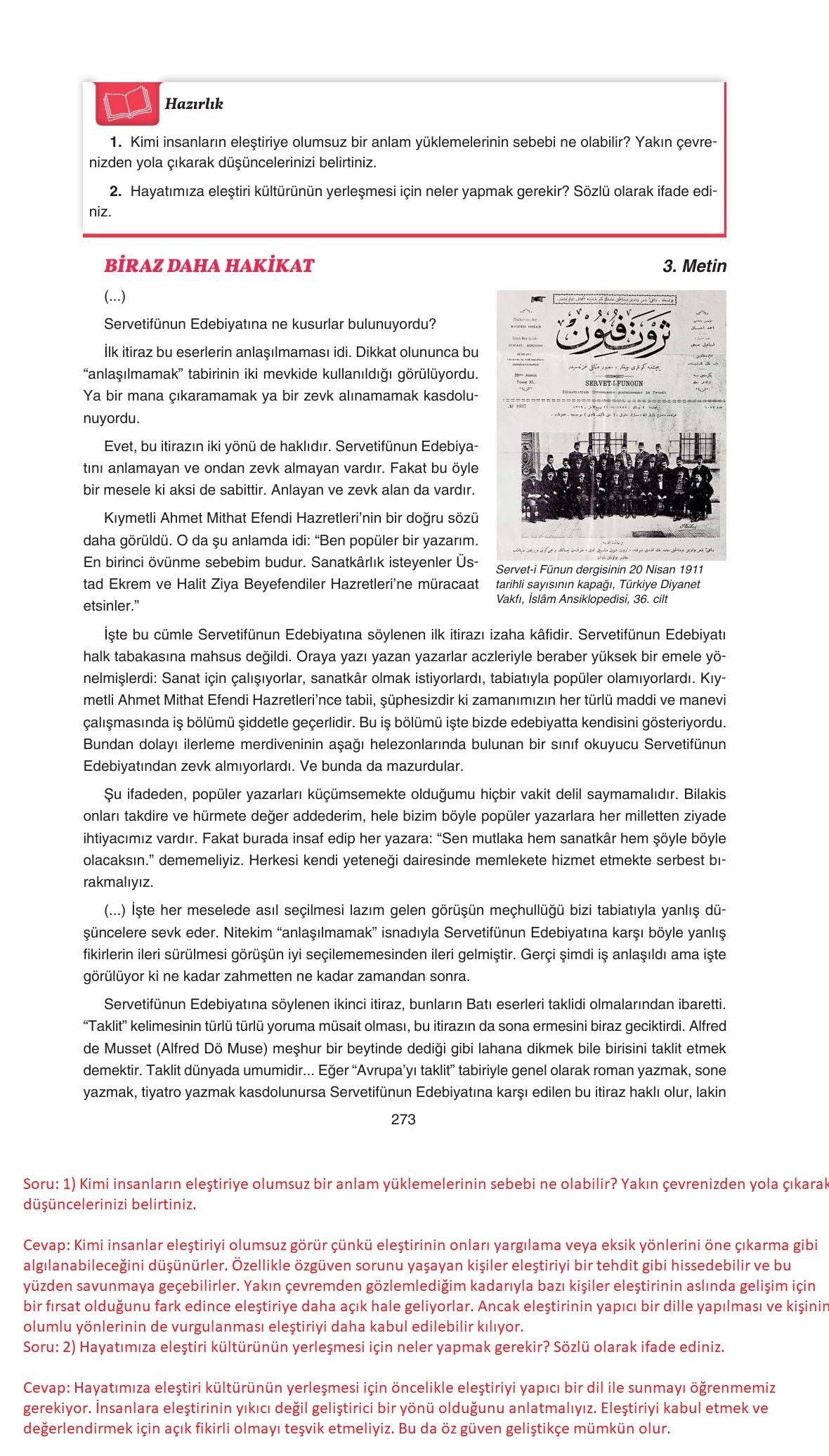 11. Sınıf Gizem Yayıncılık Edebiyat Ders Kitabı Sayfa 273 Cevapları