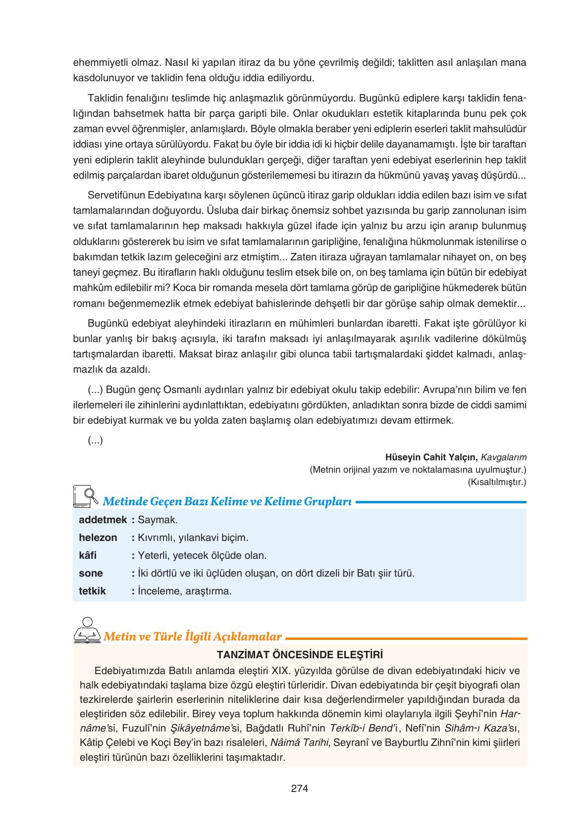 11. Sınıf Gizem Yayıncılık Edebiyat Ders Kitabı Sayfa 274 Cevapları