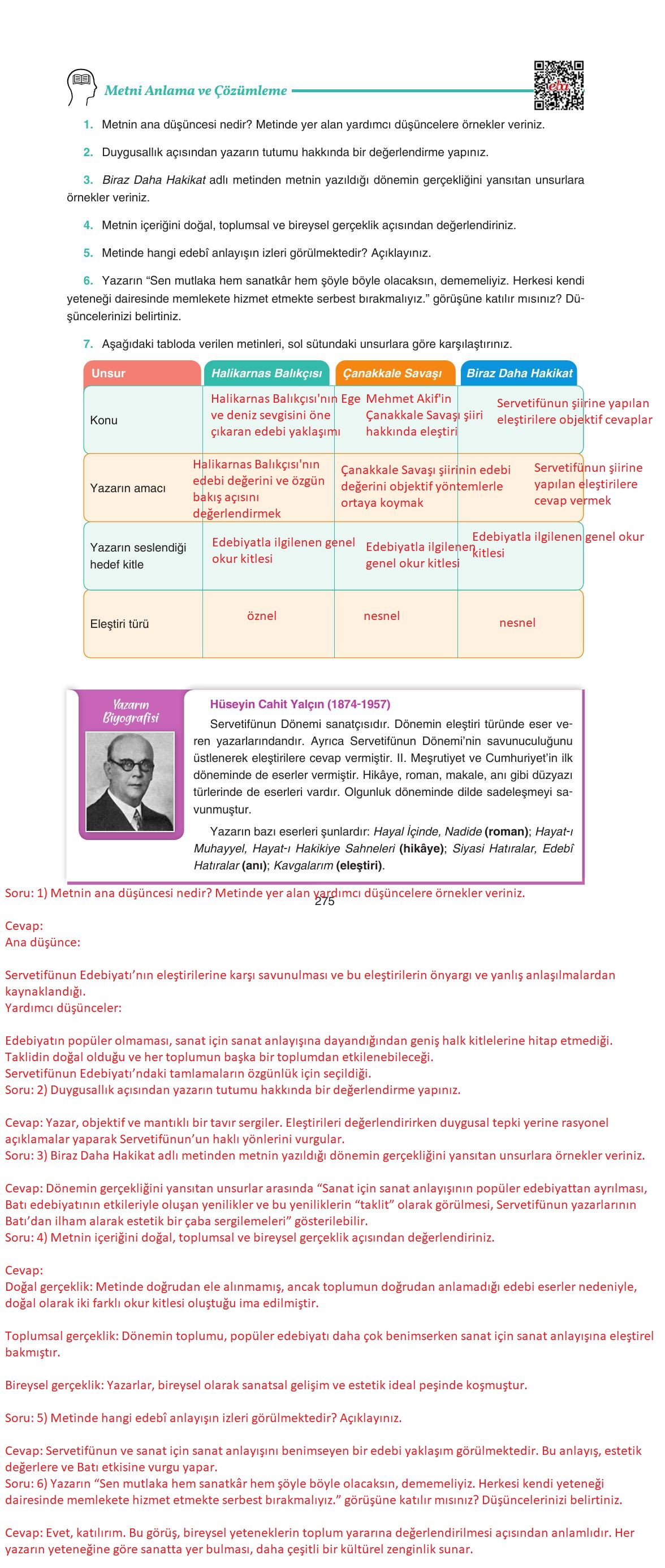 11. Sınıf Gizem Yayıncılık Edebiyat Ders Kitabı Sayfa 275 Cevapları