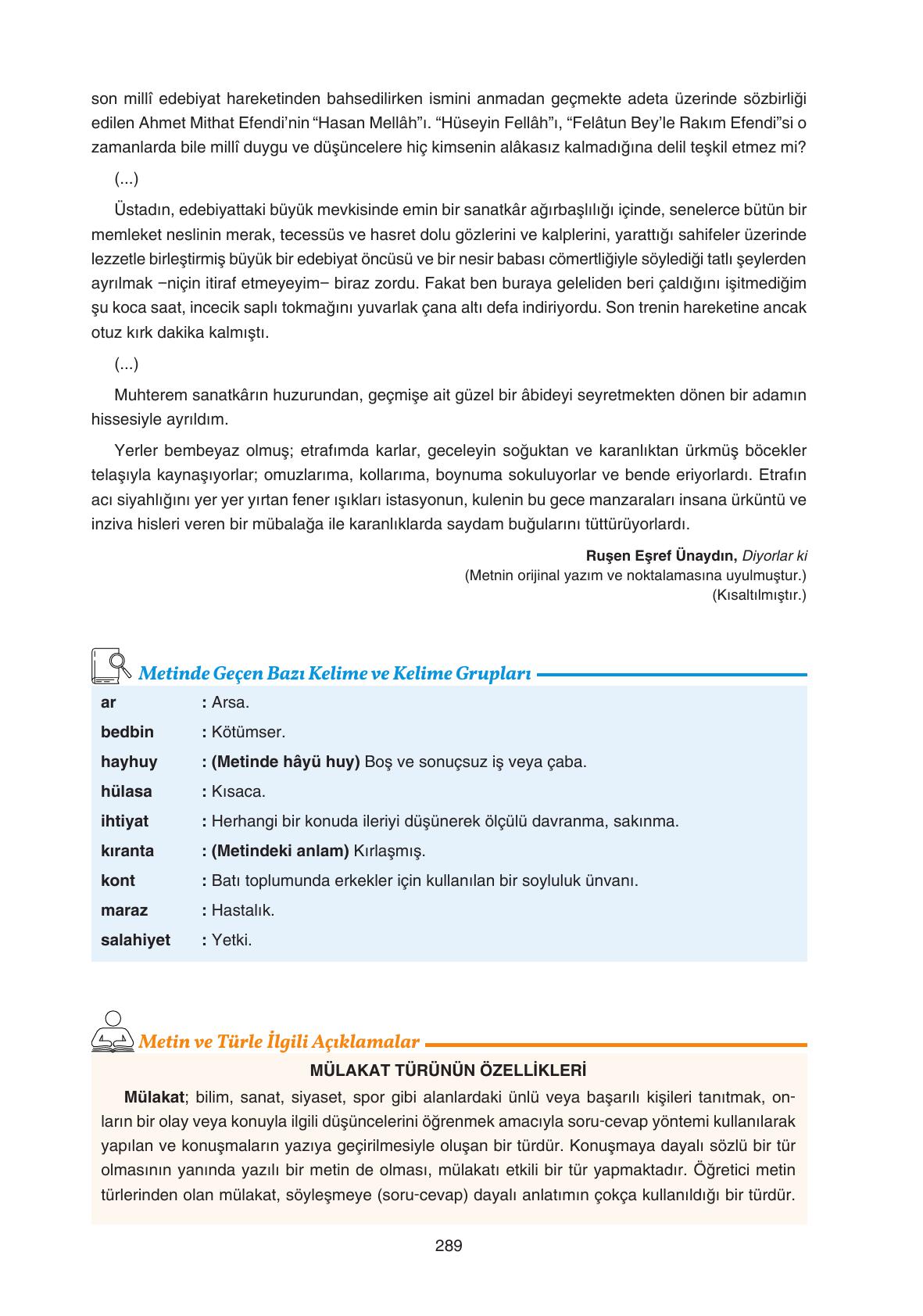 11. Sınıf Gizem Yayıncılık Edebiyat Ders Kitabı Sayfa 289 Cevapları