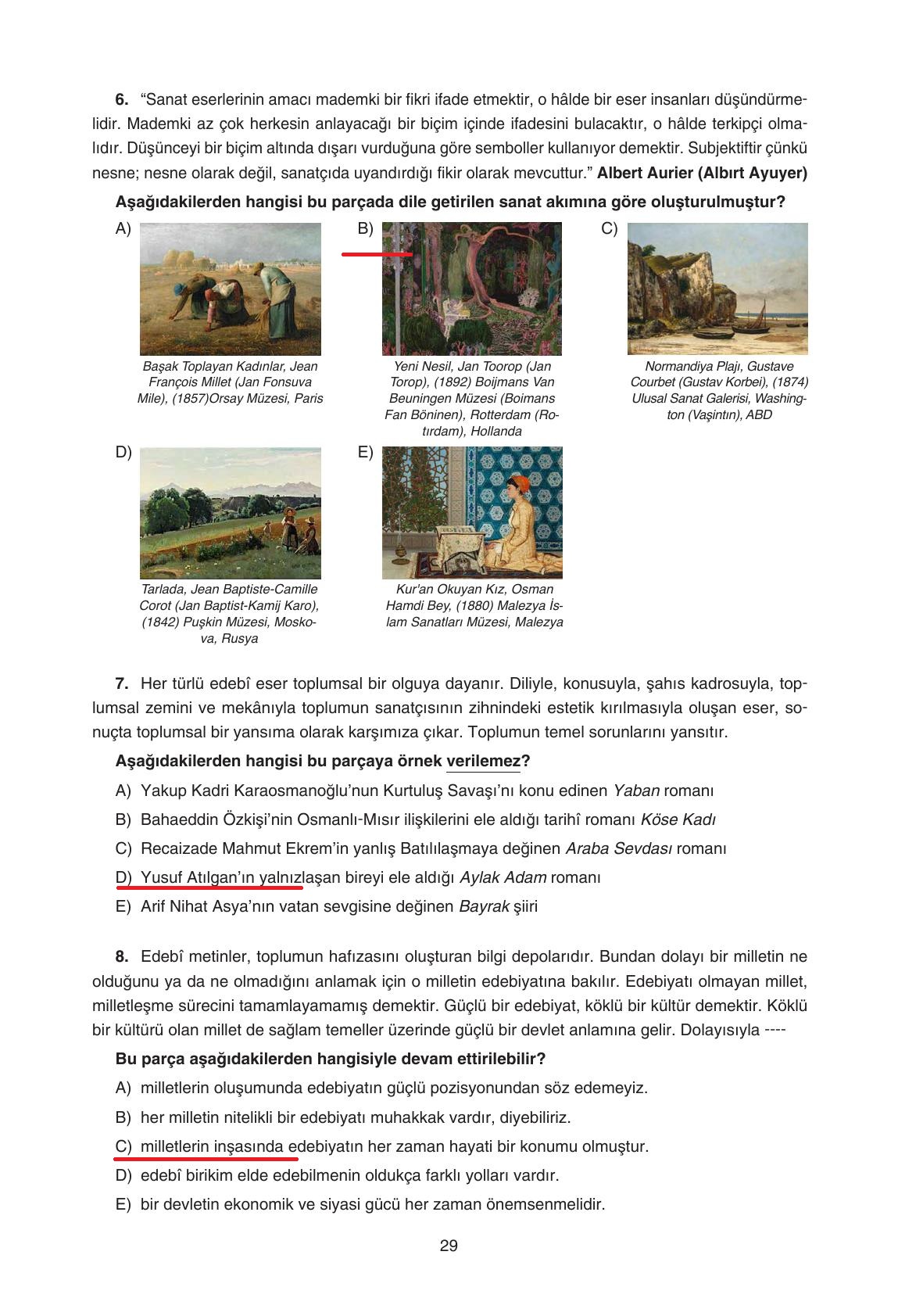 11. Sınıf Gizem Yayıncılık Edebiyat Ders Kitabı Sayfa 29 Cevapları