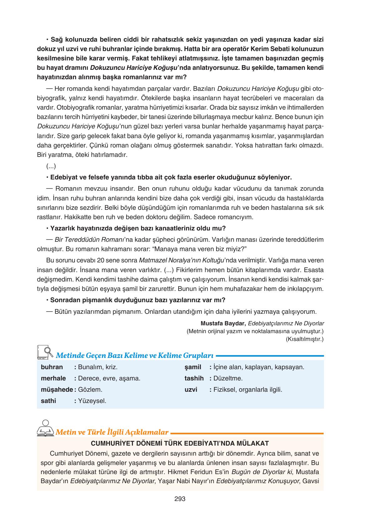 11. Sınıf Gizem Yayıncılık Edebiyat Ders Kitabı Sayfa 293 Cevapları