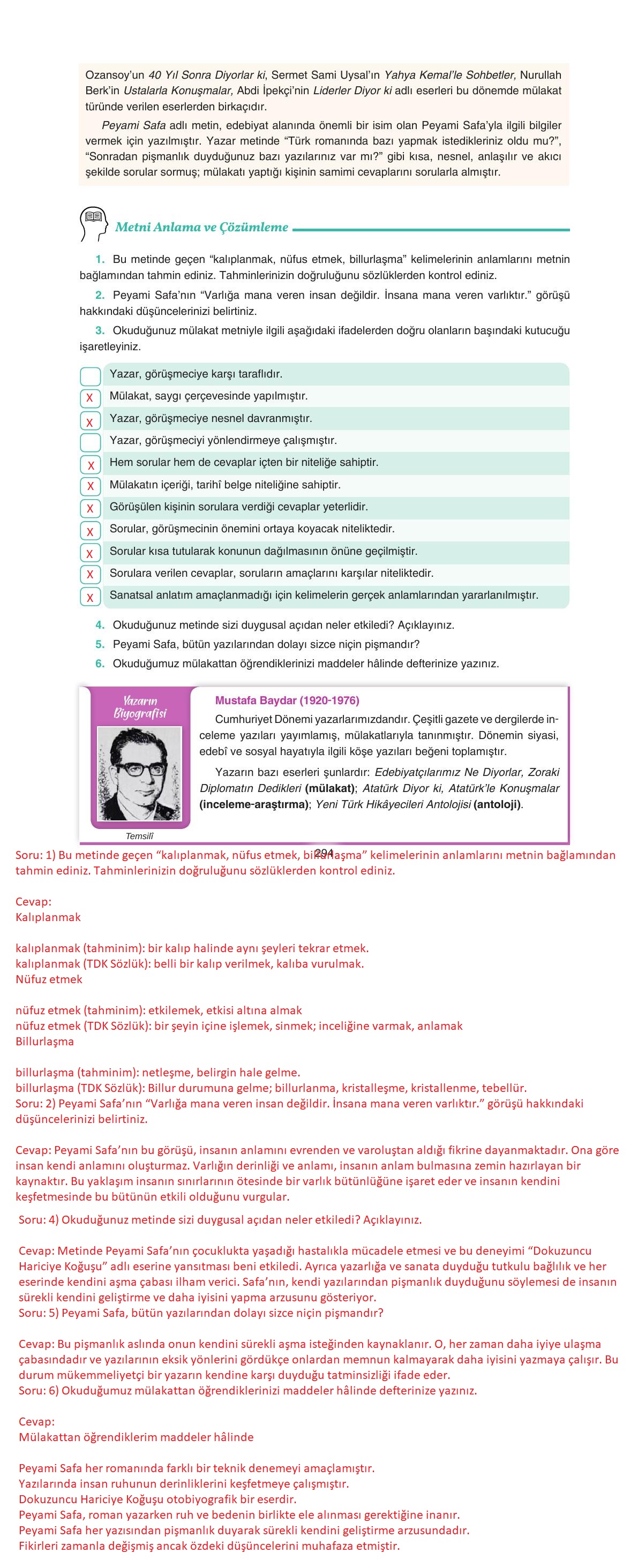 11. Sınıf Gizem Yayıncılık Edebiyat Ders Kitabı Sayfa 294 Cevapları