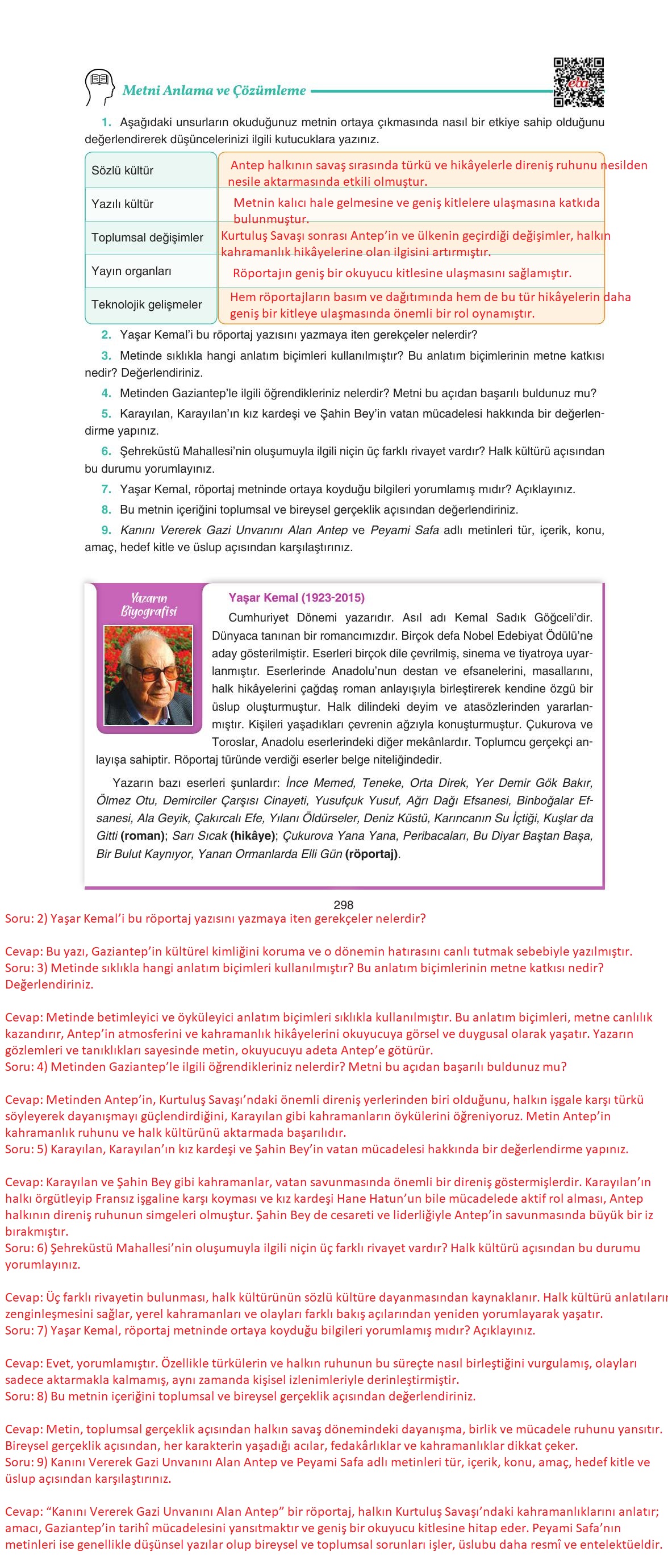 11. Sınıf Gizem Yayıncılık Edebiyat Ders Kitabı Sayfa 298 Cevapları