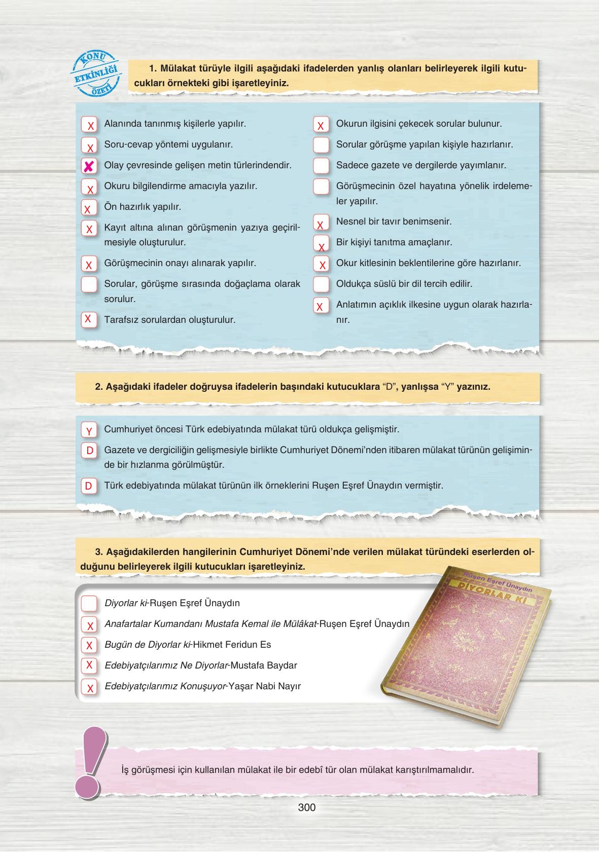 11. Sınıf Gizem Yayıncılık Edebiyat Ders Kitabı Sayfa 300 Cevapları