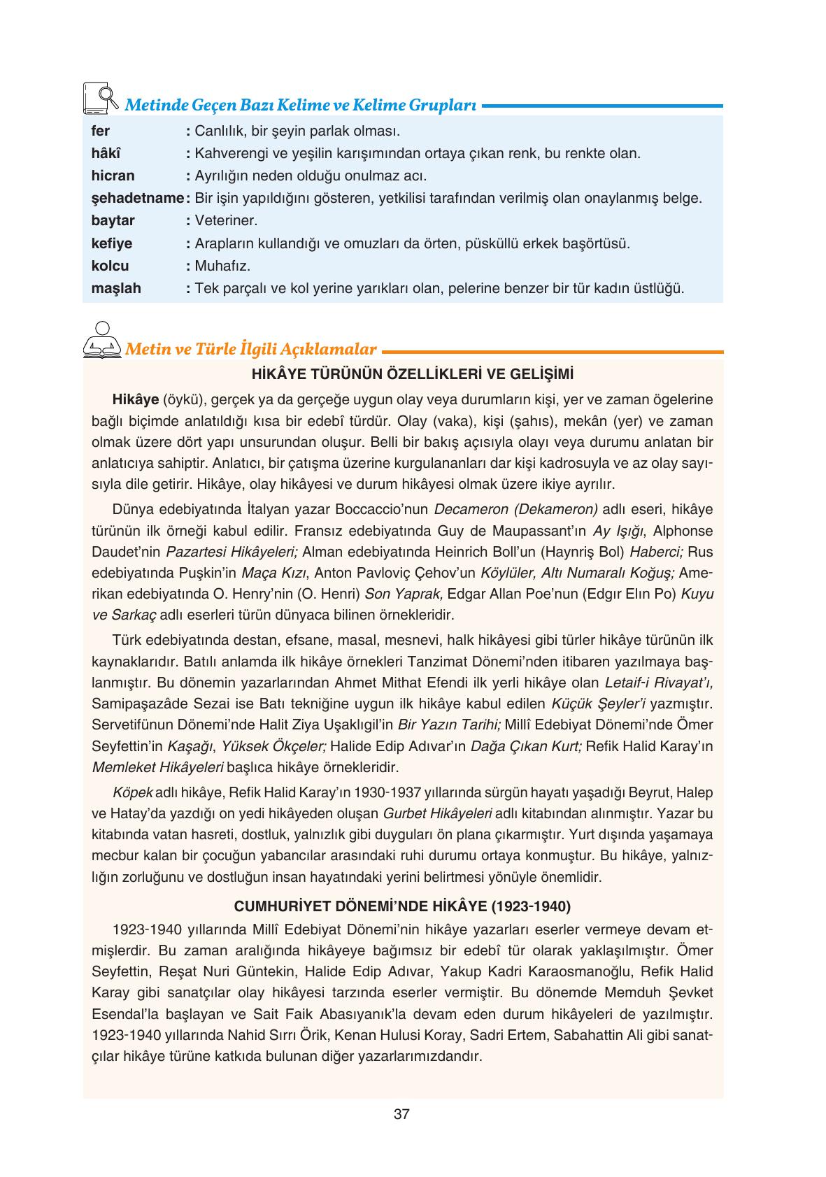 11. Sınıf Gizem Yayıncılık Edebiyat Ders Kitabı Sayfa 37 Cevapları