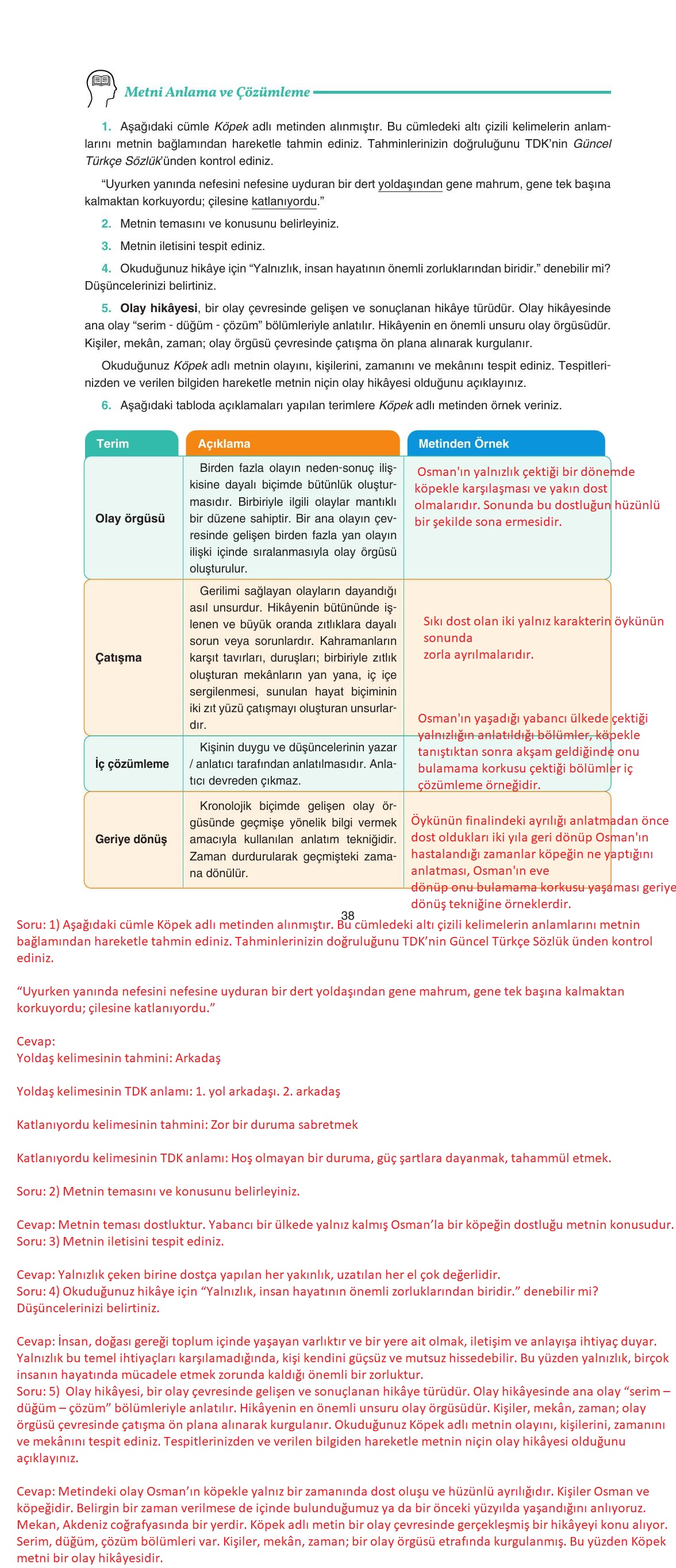 11. Sınıf Gizem Yayıncılık Edebiyat Ders Kitabı Sayfa 38 Cevapları