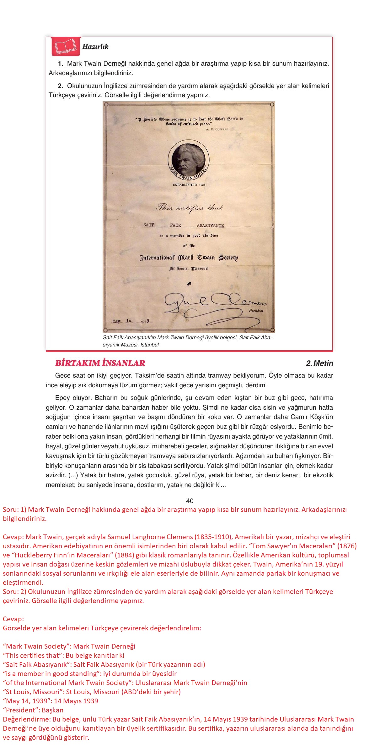 11. Sınıf Gizem Yayıncılık Edebiyat Ders Kitabı Sayfa 40 Cevapları