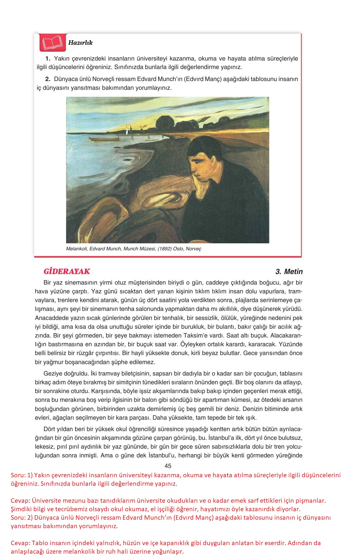 11. Sınıf Gizem Yayıncılık Edebiyat Ders Kitabı Sayfa 45 Cevapları