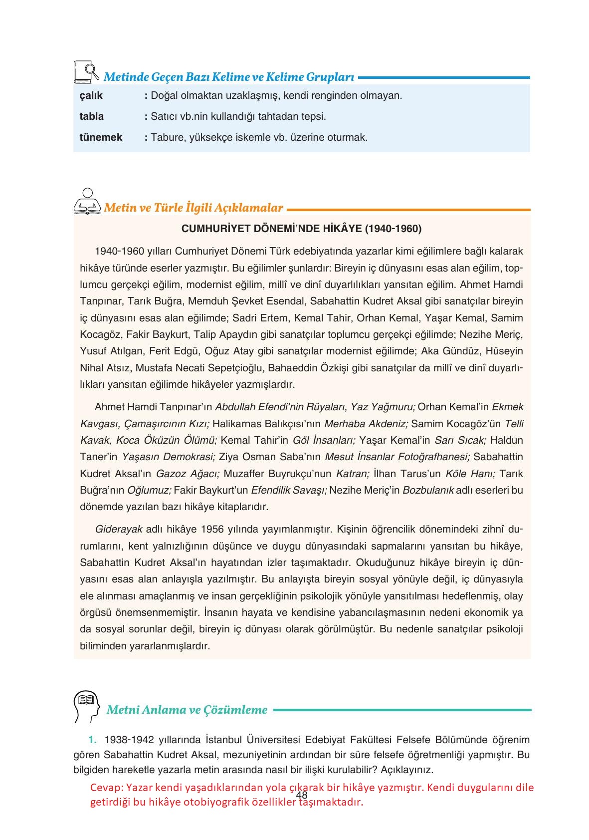 11. Sınıf Gizem Yayıncılık Edebiyat Ders Kitabı Sayfa 48 Cevapları