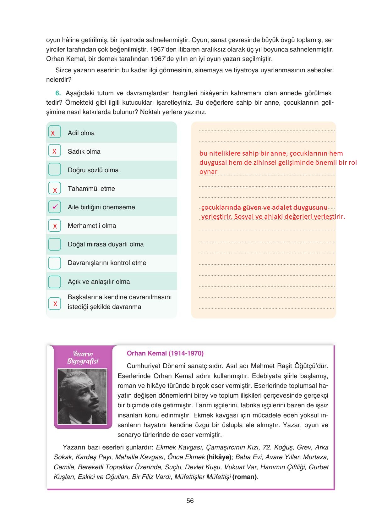 11. Sınıf Gizem Yayıncılık Edebiyat Ders Kitabı Sayfa 56 Cevapları