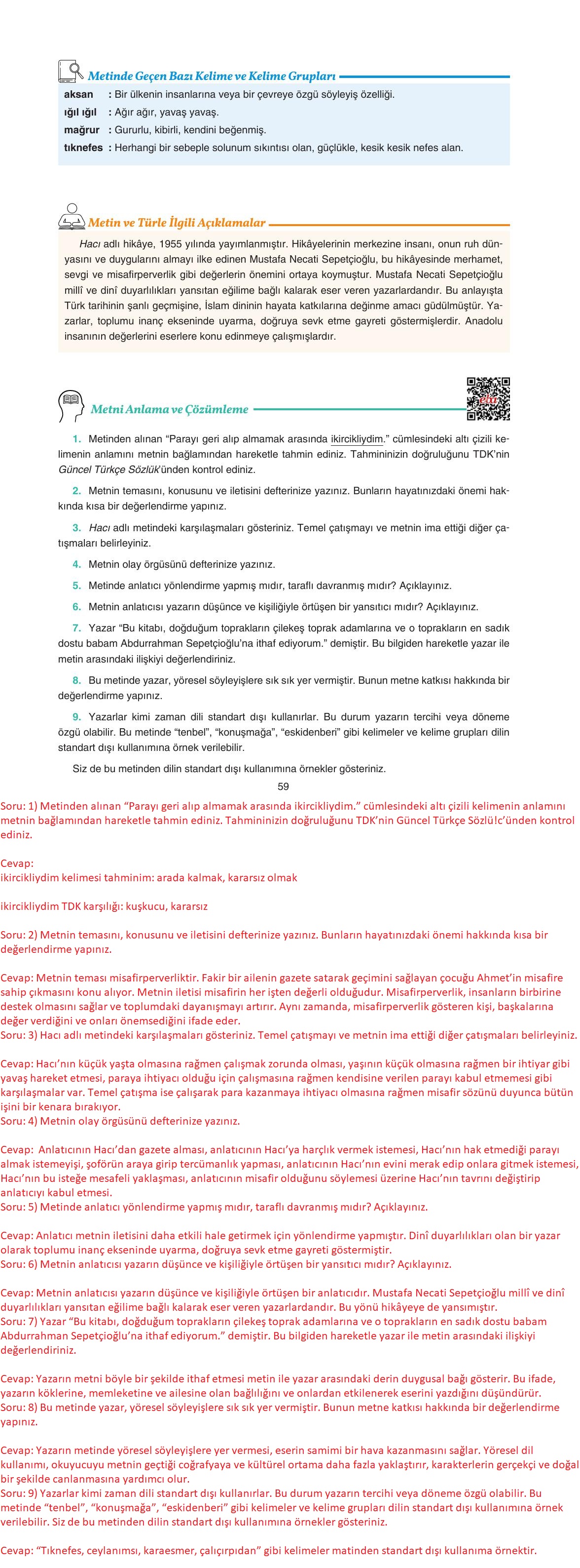 11. Sınıf Gizem Yayıncılık Edebiyat Ders Kitabı Sayfa 59 Cevapları