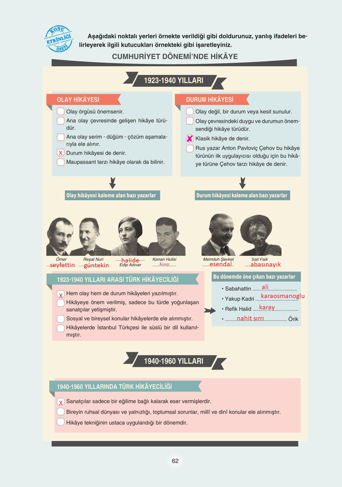 11. Sınıf Gizem Yayıncılık Edebiyat Ders Kitabı Sayfa 62 Cevapları