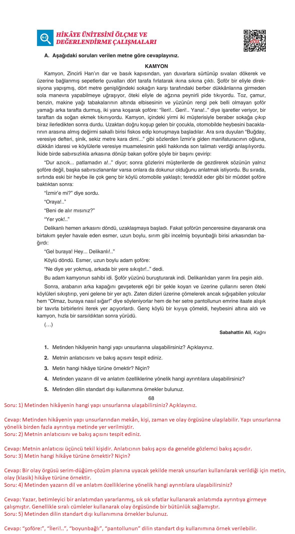 11. Sınıf Gizem Yayıncılık Edebiyat Ders Kitabı Sayfa 68 Cevapları