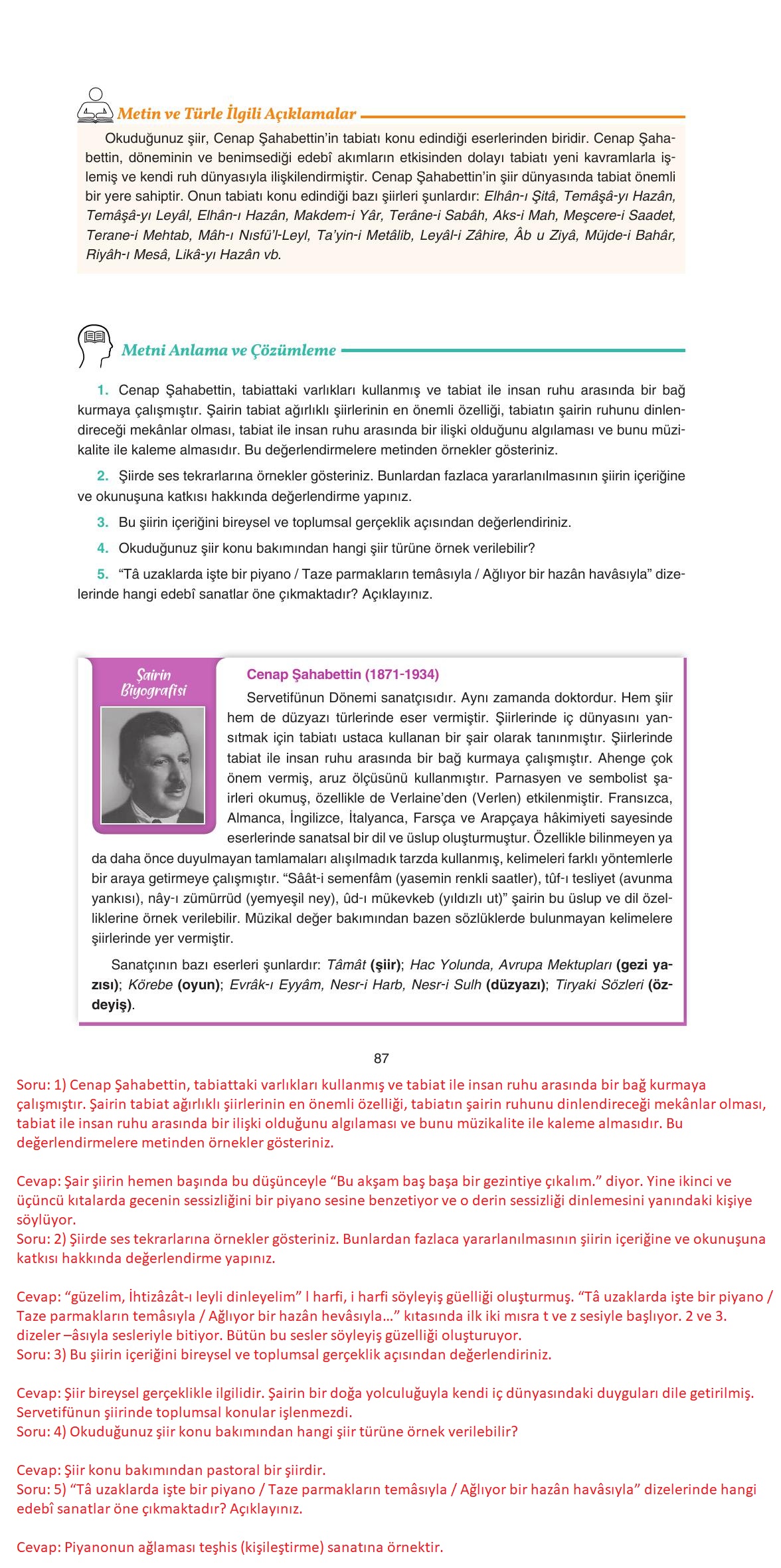 11. Sınıf Gizem Yayıncılık Edebiyat Ders Kitabı Sayfa 87 Cevapları